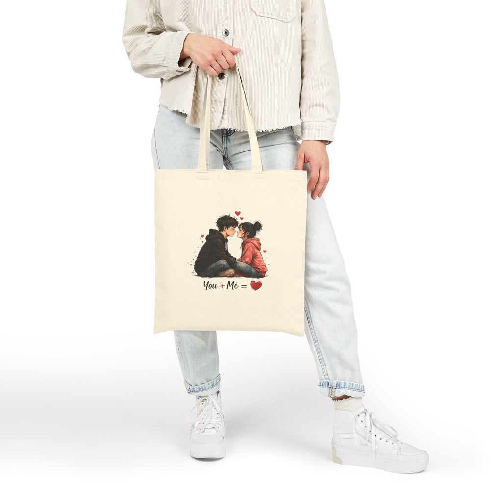 Canvas Tote — Romantic 'You + Me' / 'Hug Is My Favorite Place' Couple Illustration Tote Bag