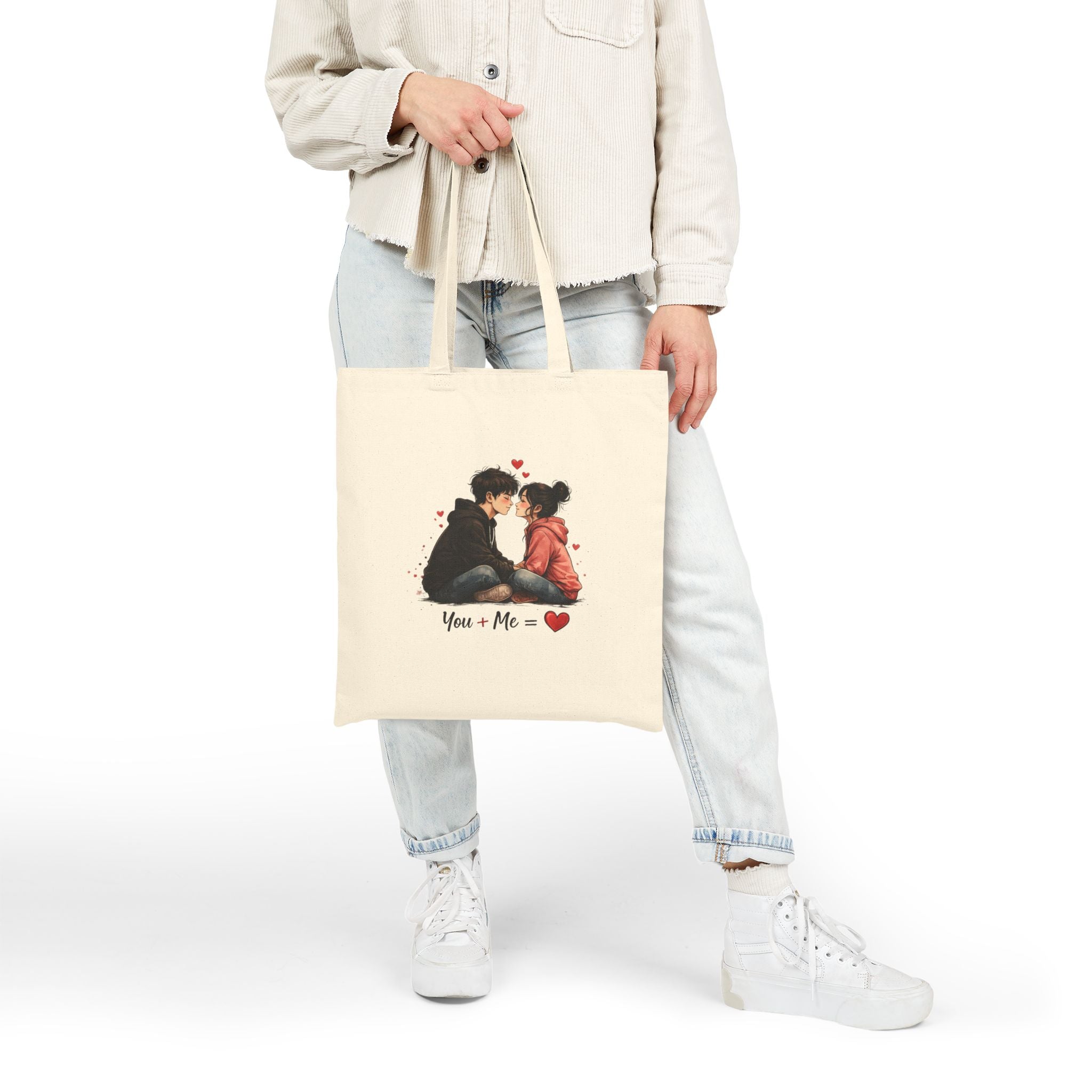 Canvas Tote — Romantic 'You + Me' / 'Hug Is My Favorite Place' Couple Illustration Tote Bag