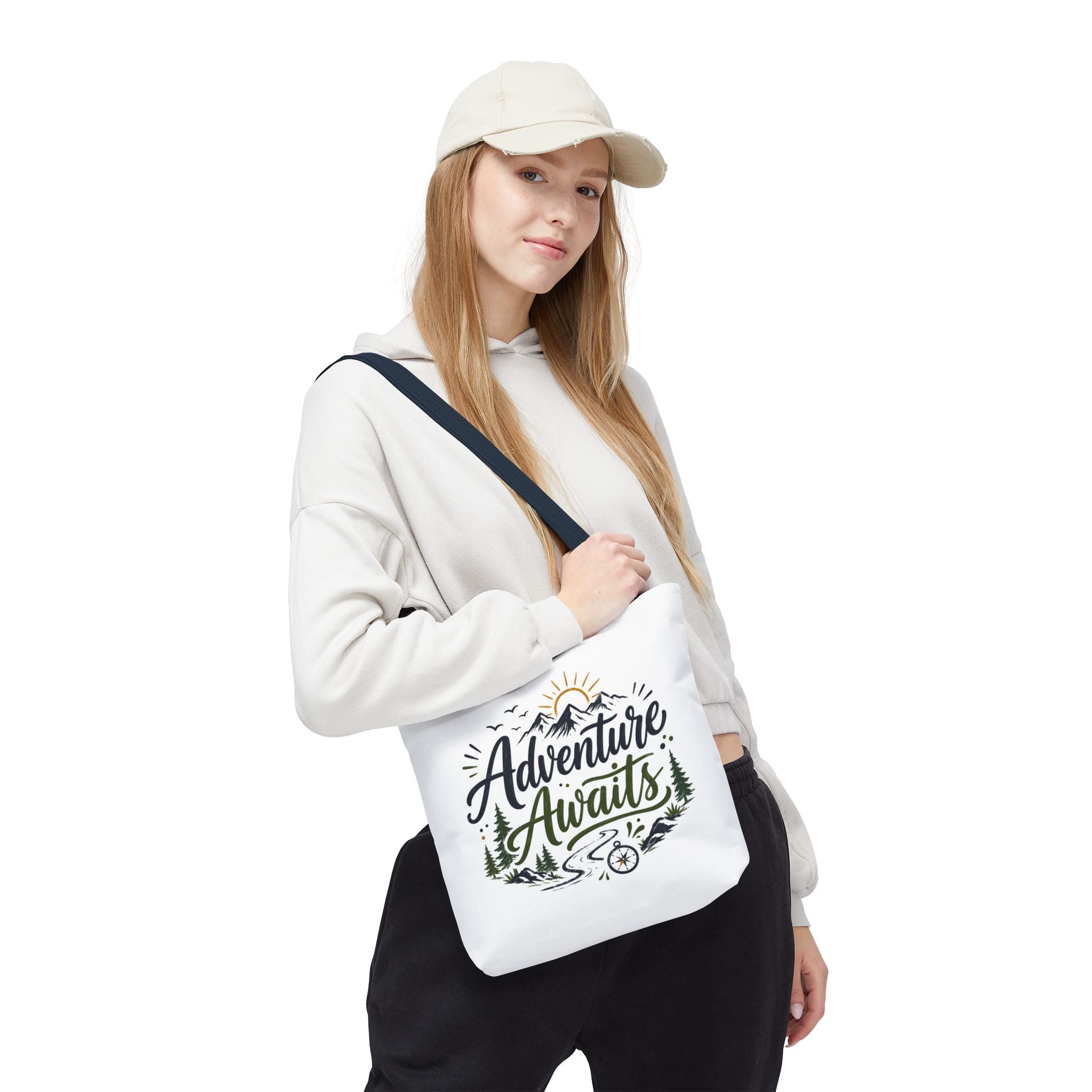 Adventure Awaits Tote Bag — Mountain Hiking Travel Canvas Tote