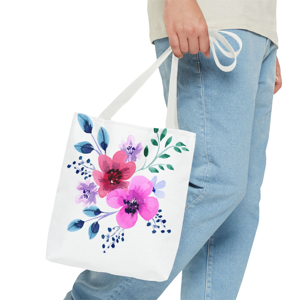 Floral Watercolor Tote Bag — Pink Blossoms All-Over Print