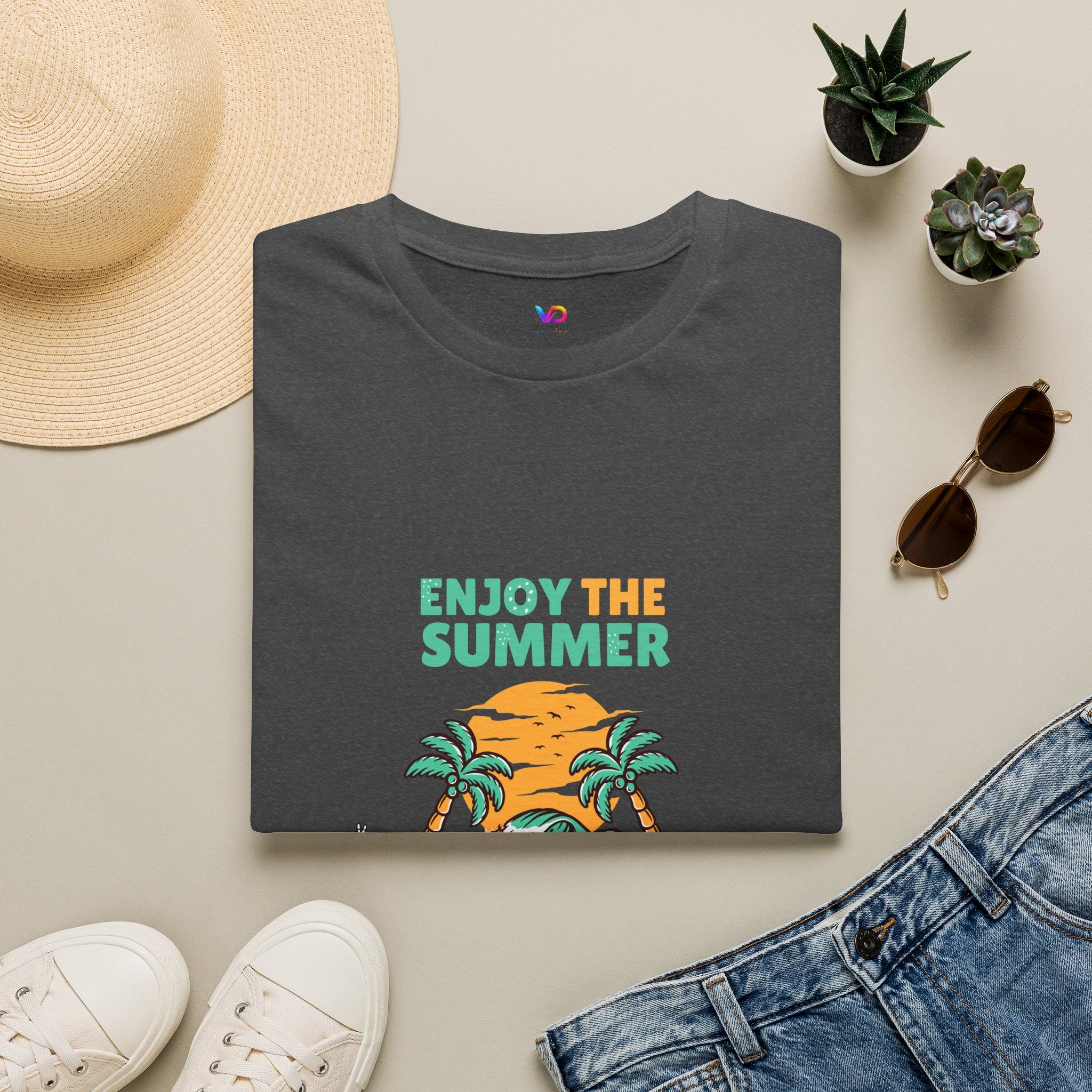 Summer Beach T-Shirt — "Enjoy The Summer" Palm Tree Surf Graphic