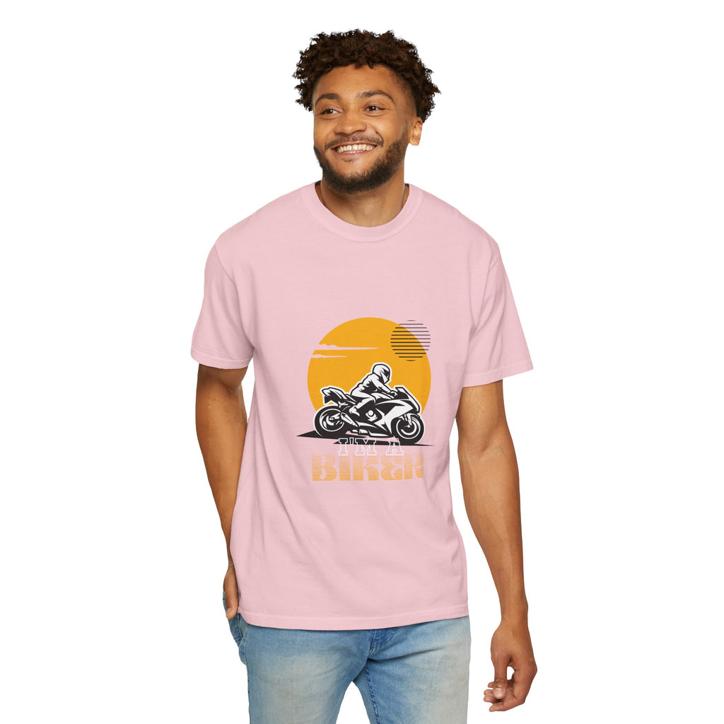 Motorcycle Rider T-Shirt — Retro Sunset Biker Graphic