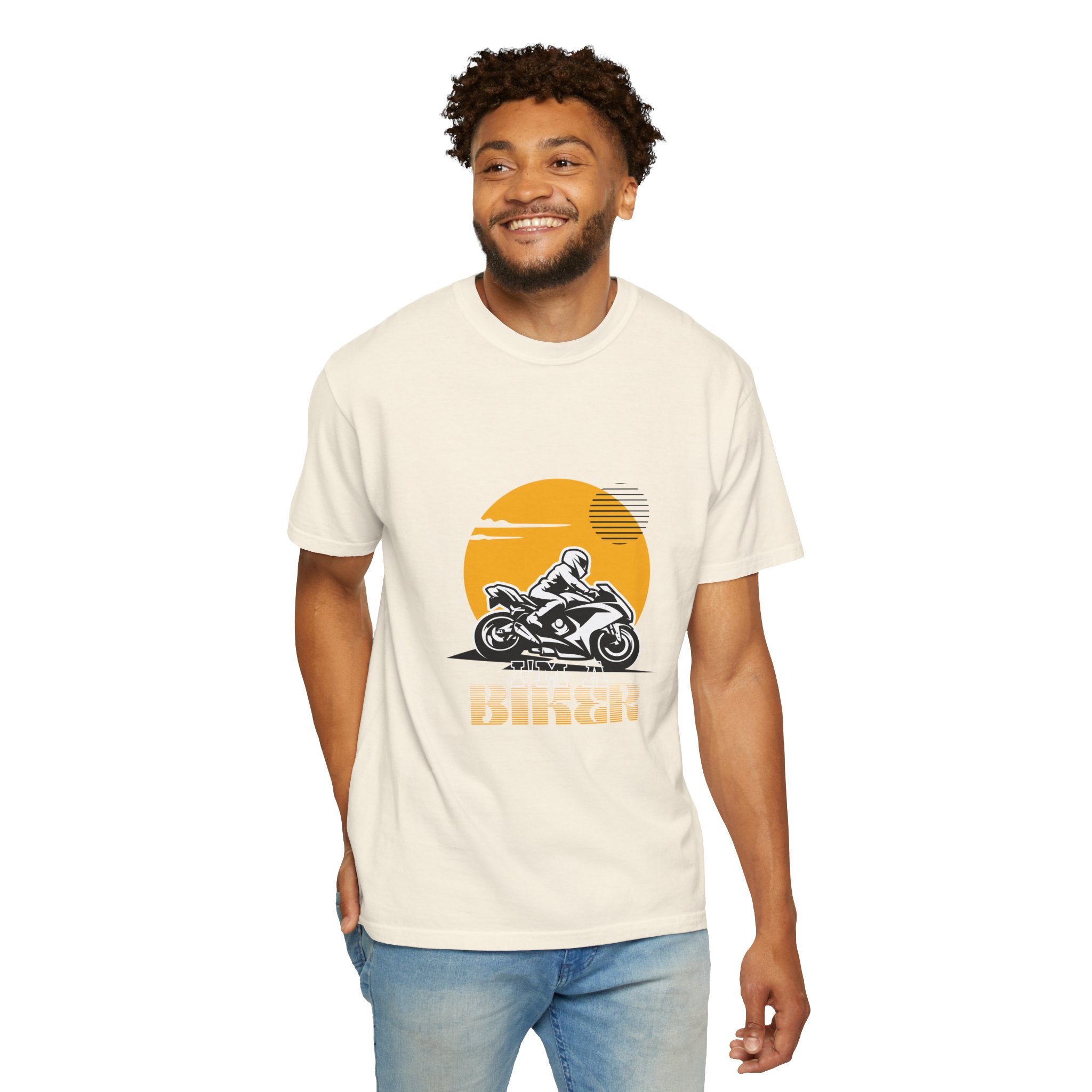 Motorcycle Rider T-Shirt — Retro Sunset Biker Graphic