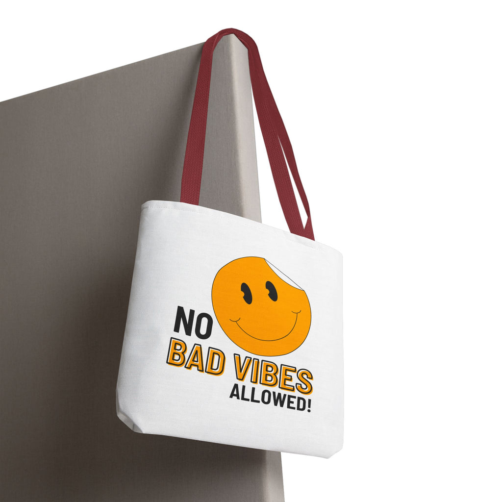 No Bad Vibes Tote Bag — Positive Smiley Reusable Beach & Grocery Bag