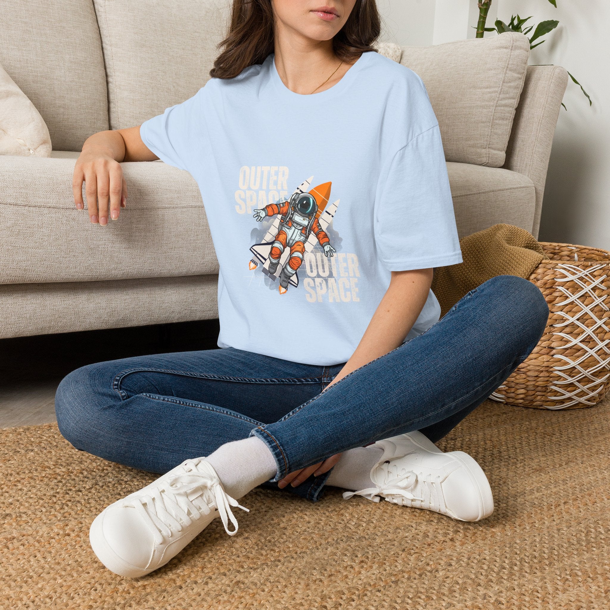 Outer Space Rocket Astronaut Tee — Retro Orange Space Shuttle T-Shirt
