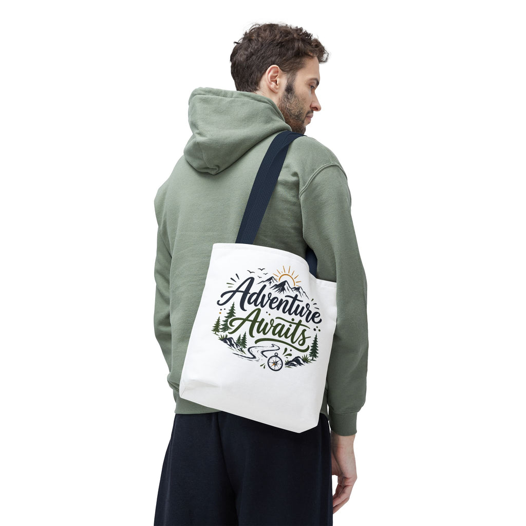 Adventure Awaits Tote Bag — Mountain Hiking Travel Canvas Tote