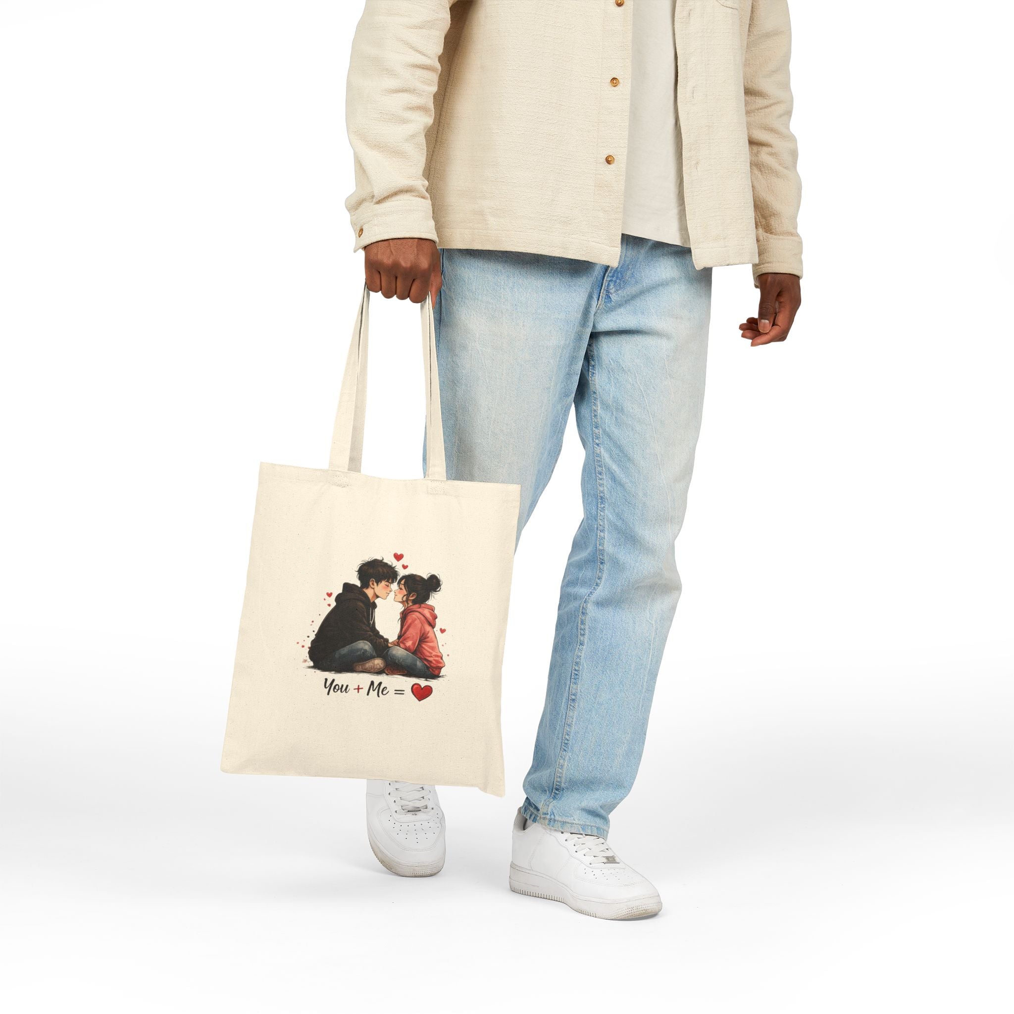 Canvas Tote — Romantic 'You + Me' / 'Hug Is My Favorite Place' Couple Illustration Tote Bag