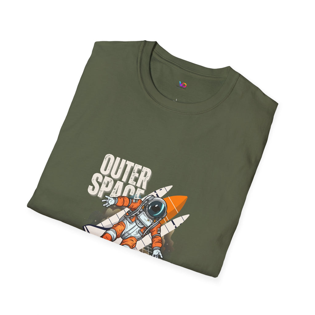 Outer Space Rocket Astronaut Tee — Retro Orange Space Shuttle T-Shirt