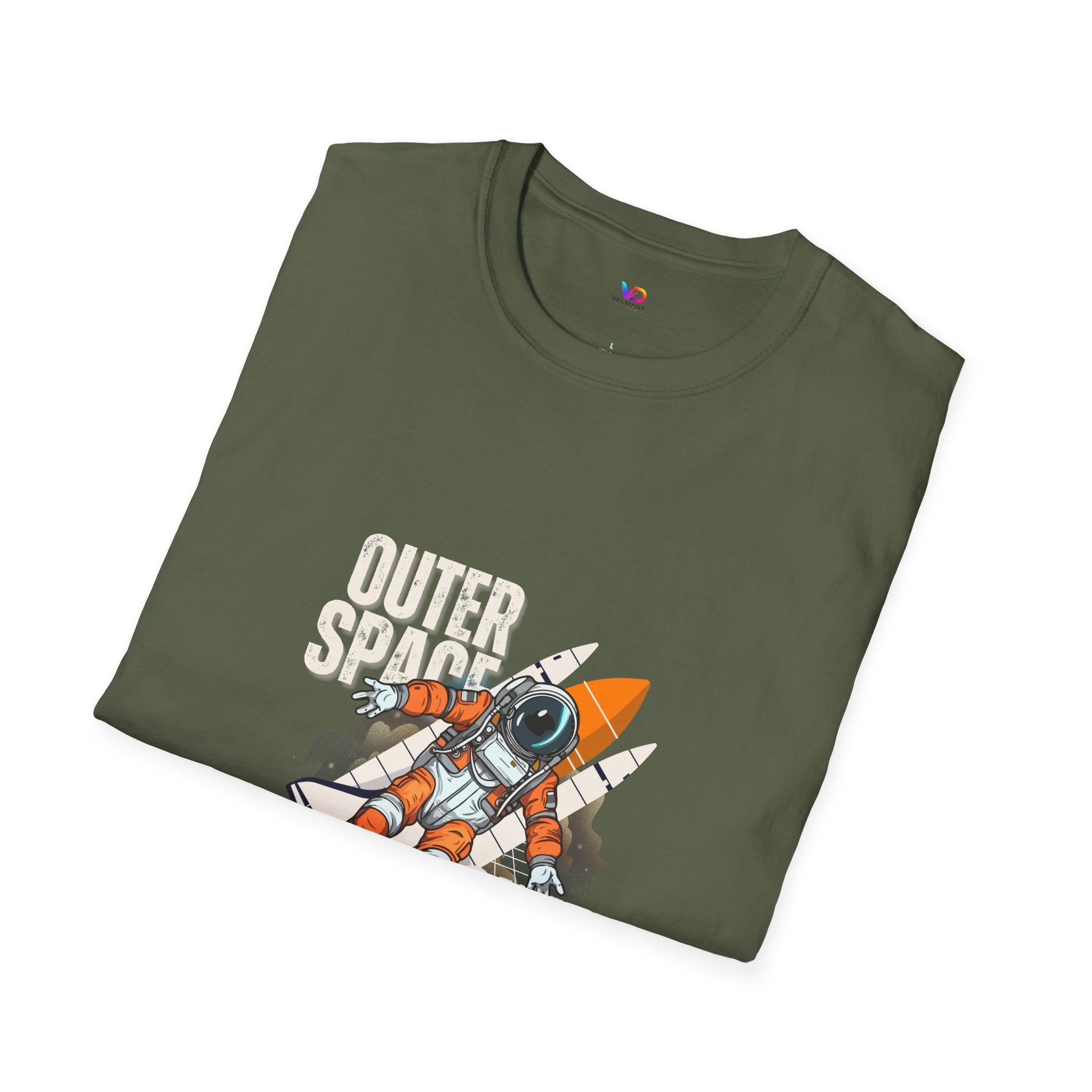 Outer Space Rocket Astronaut Tee — Retro Orange Space Shuttle T-Shirt