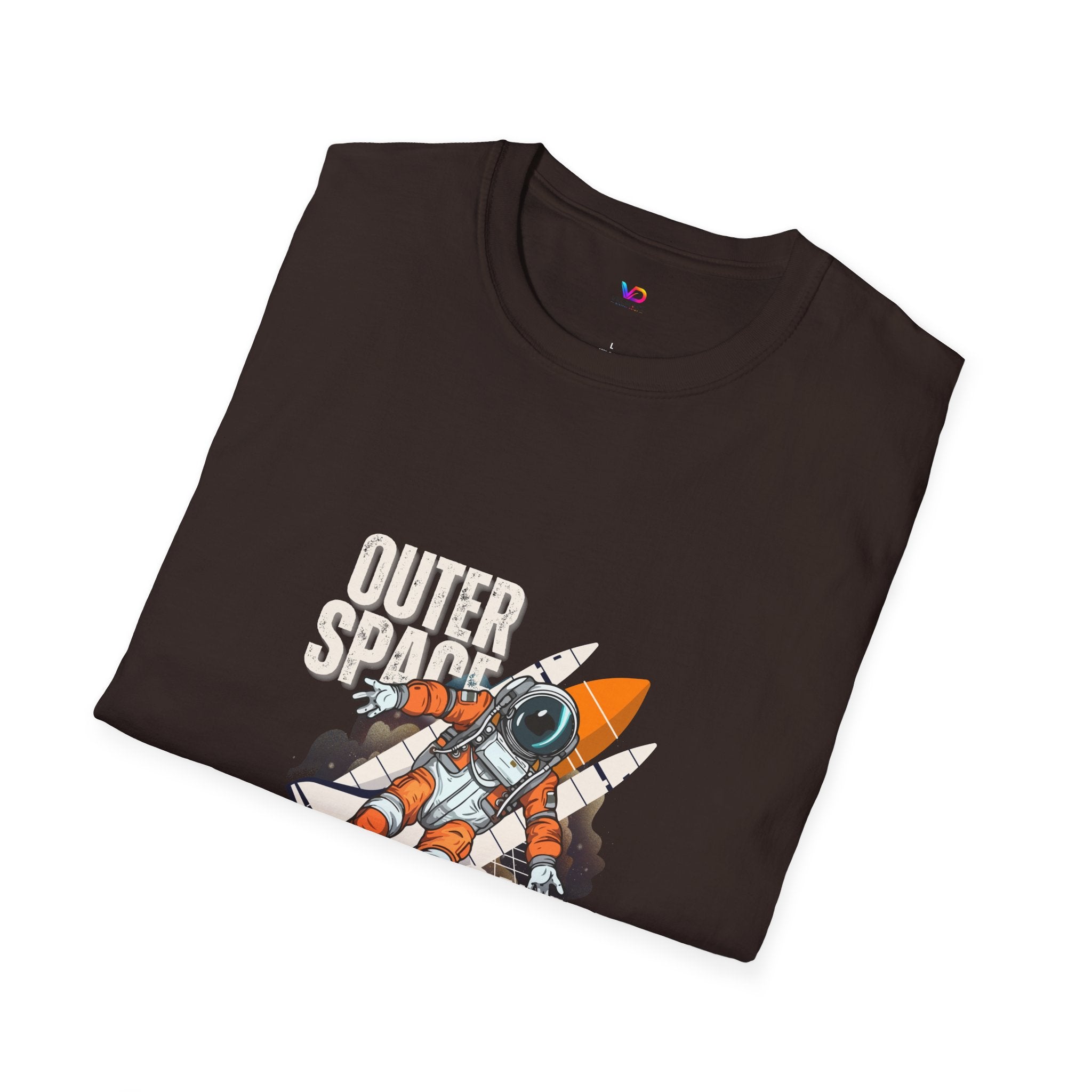 Outer Space Rocket Astronaut Tee — Retro Orange Space Shuttle T-Shirt