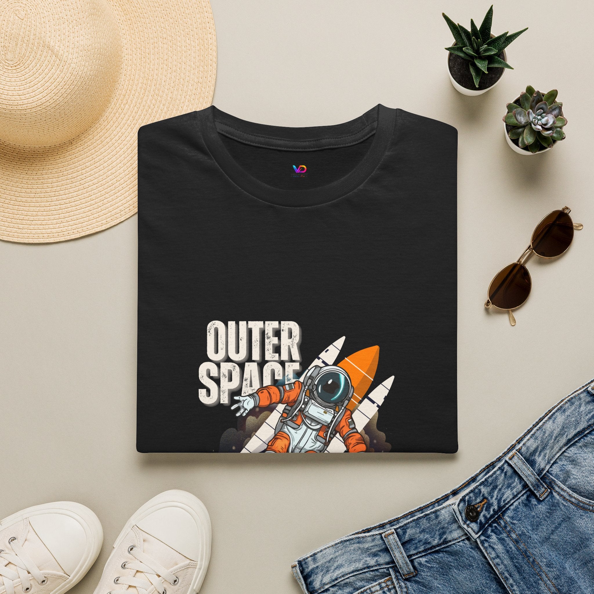 Outer Space Rocket Astronaut Tee — Retro Orange Space Shuttle T-Shirt