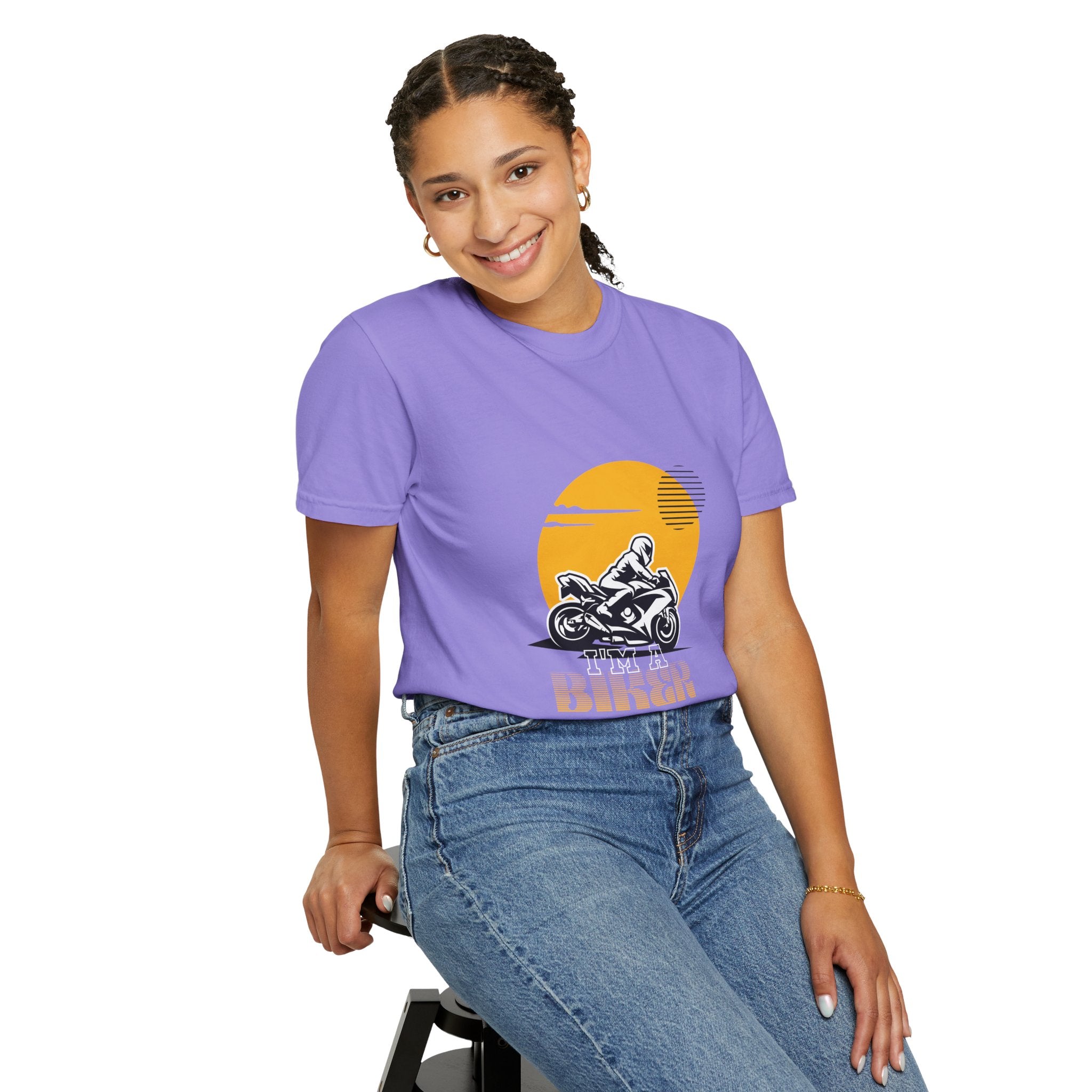 Motorcycle Rider T-Shirt — Retro Sunset Biker Graphic