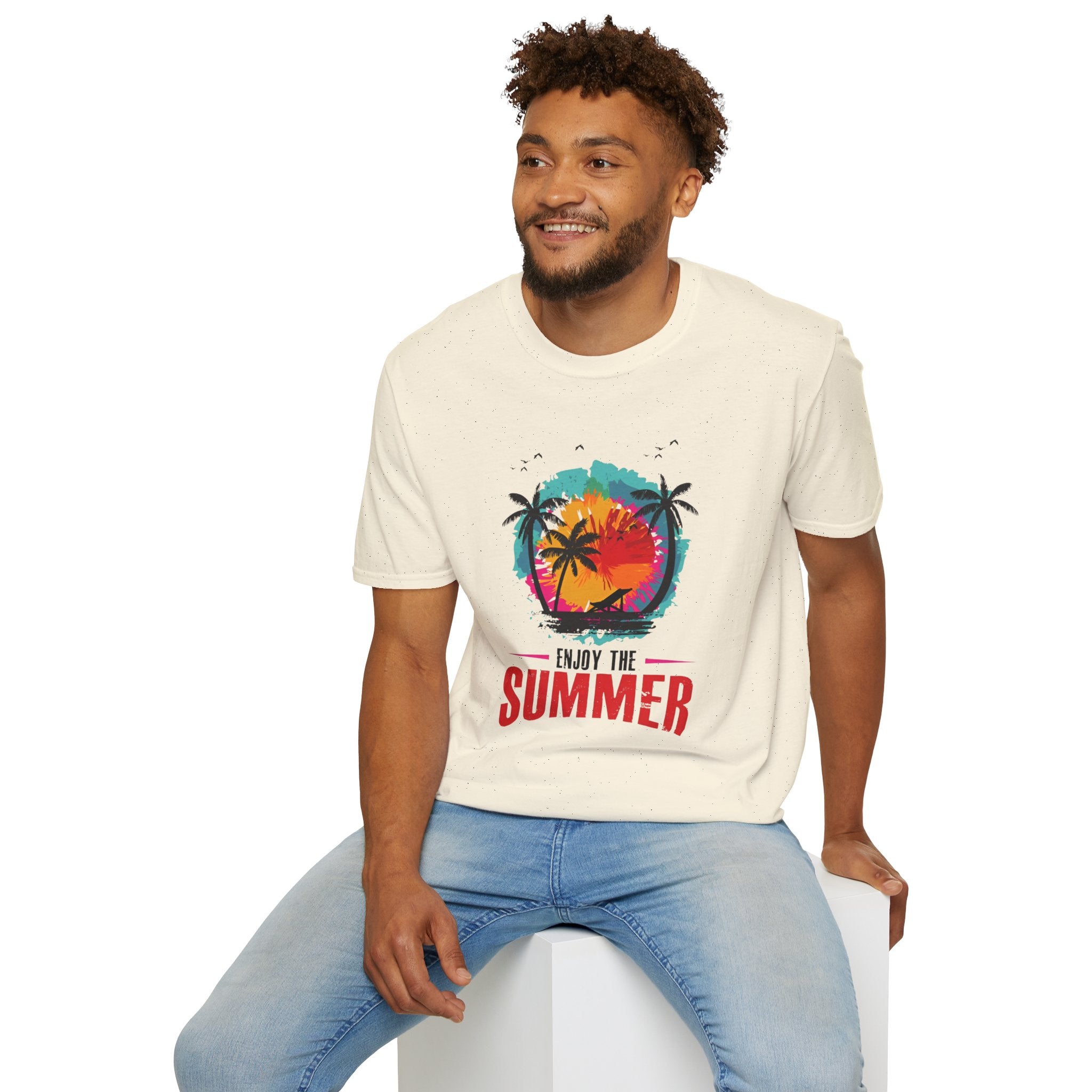 Summer Vibes T-Shirt — "Enjoy the Summer" Tropical Palm Sunset Tee