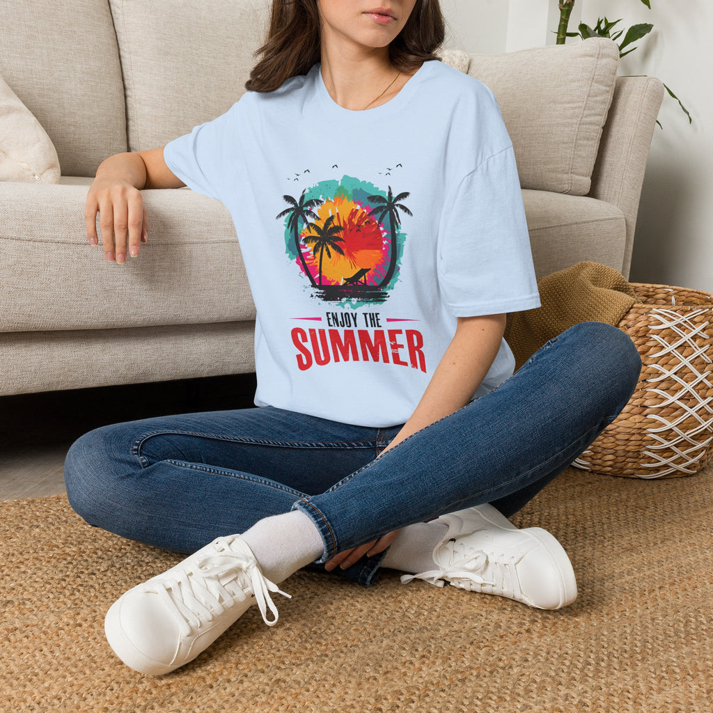 Summer Vibes T-Shirt — "Enjoy the Summer" Tropical Palm Sunset Tee