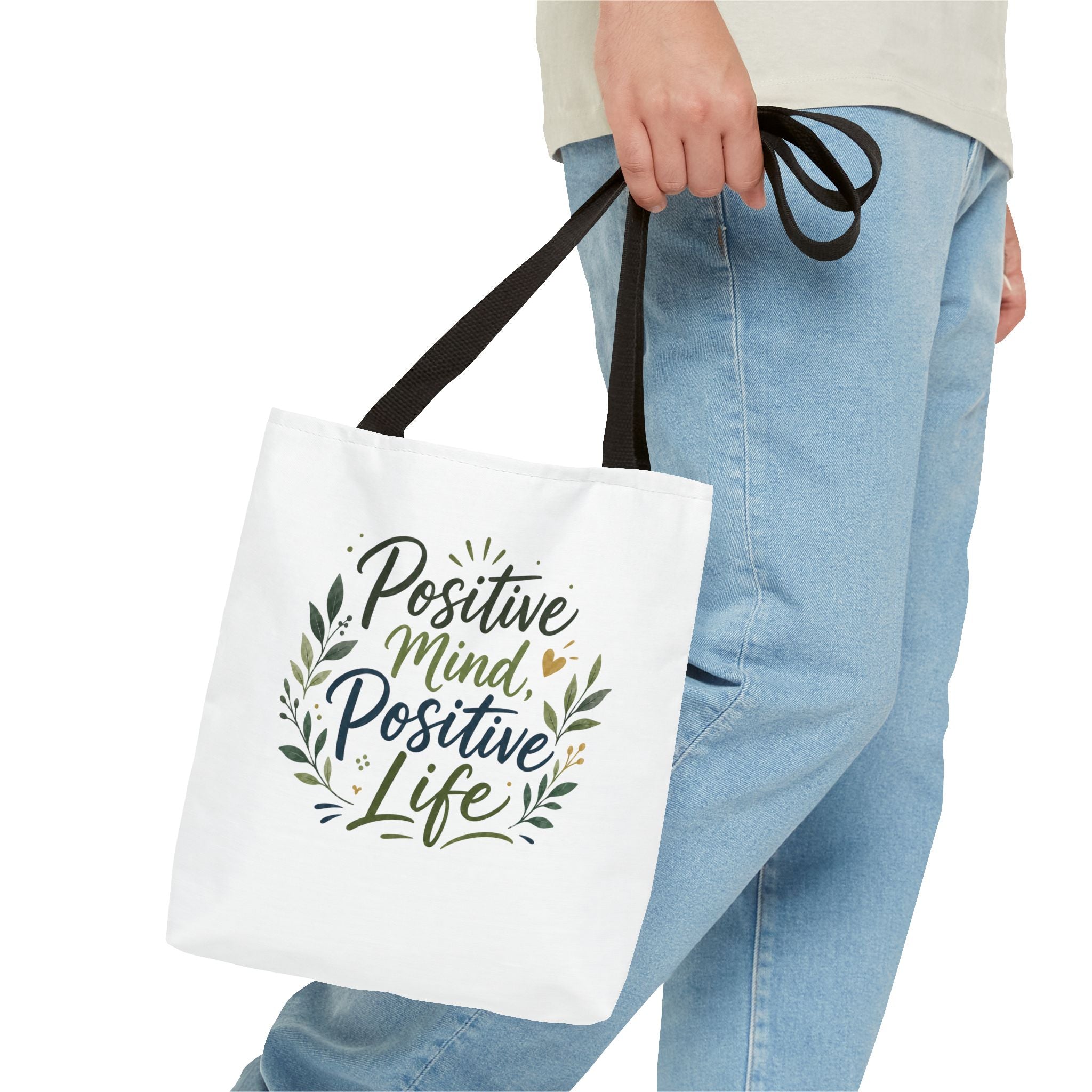 Positive Mind, Positive Life Tote Bag — Inspirational Floral Canvas Shopper