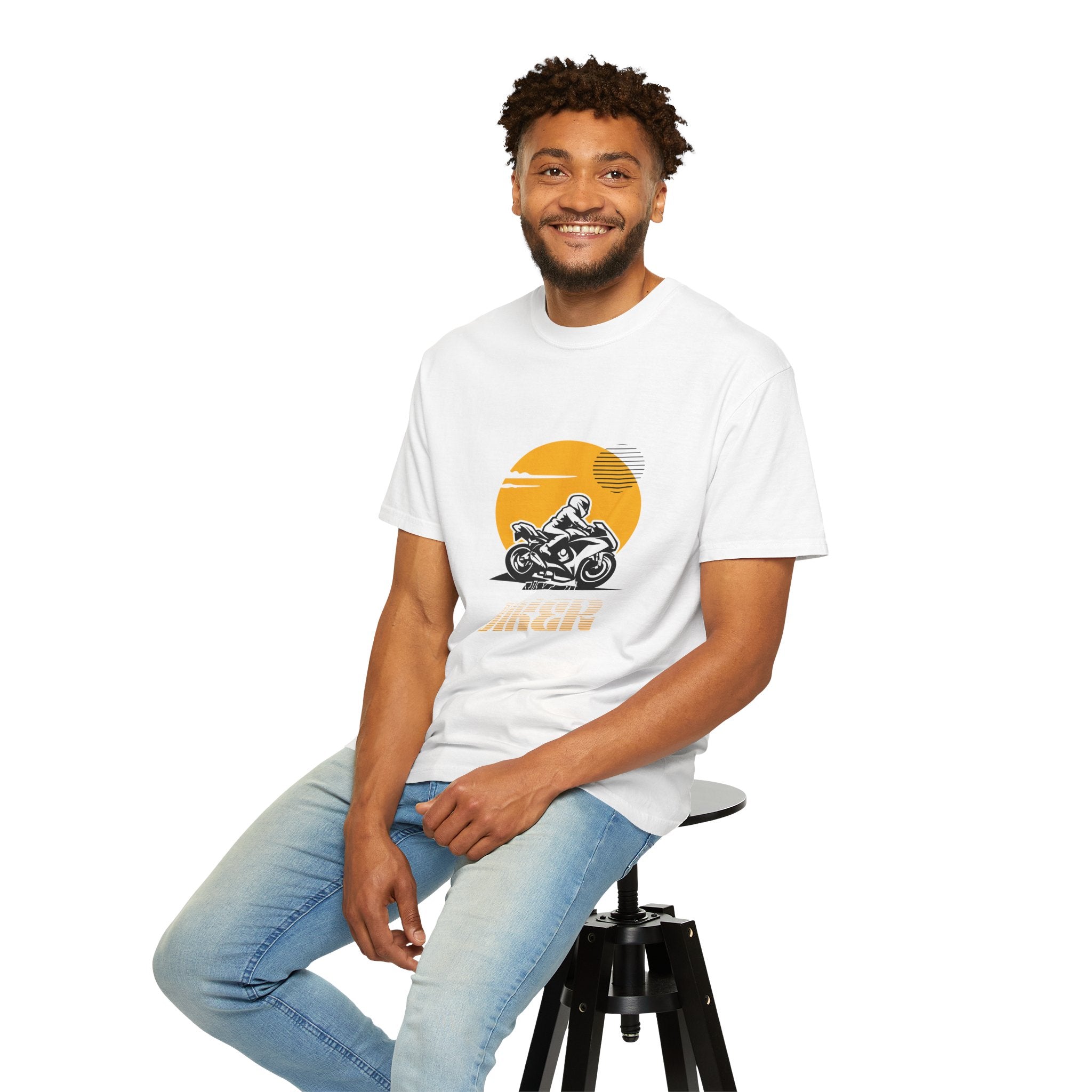 Motorcycle Rider T-Shirt — Retro Sunset Biker Graphic