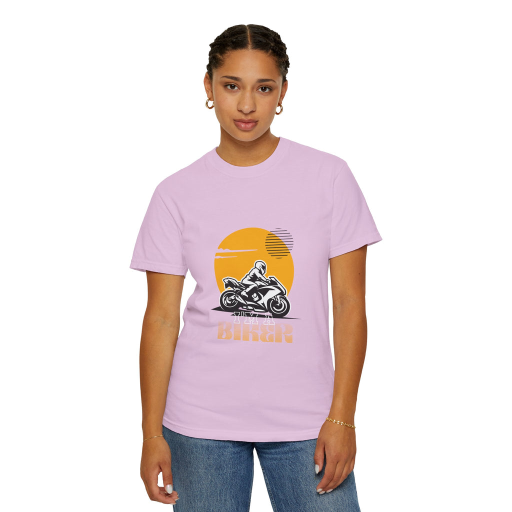 Motorcycle Rider T-Shirt — Retro Sunset Biker Graphic