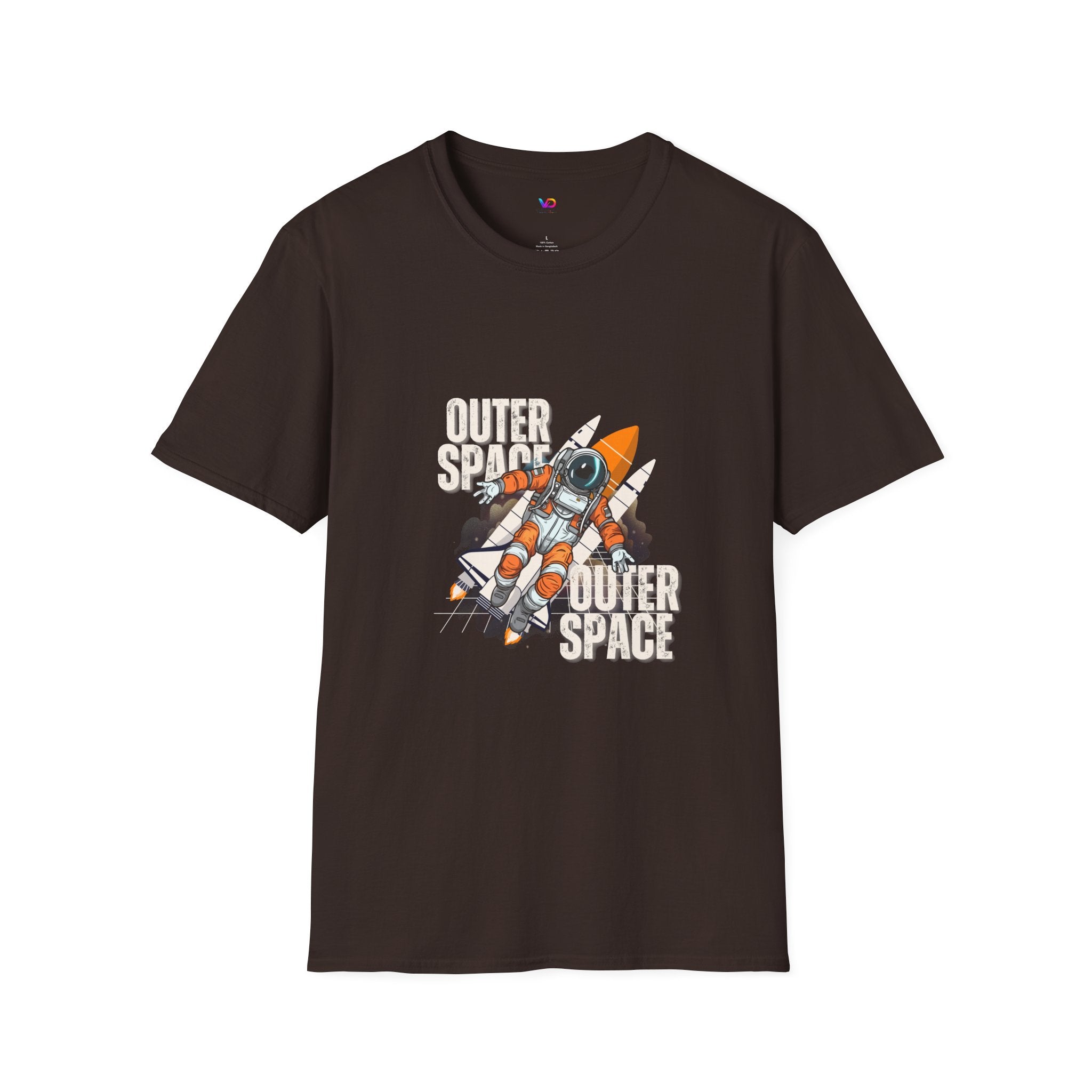 Outer Space Rocket Astronaut Tee — Retro Orange Space Shuttle T-Shirt
