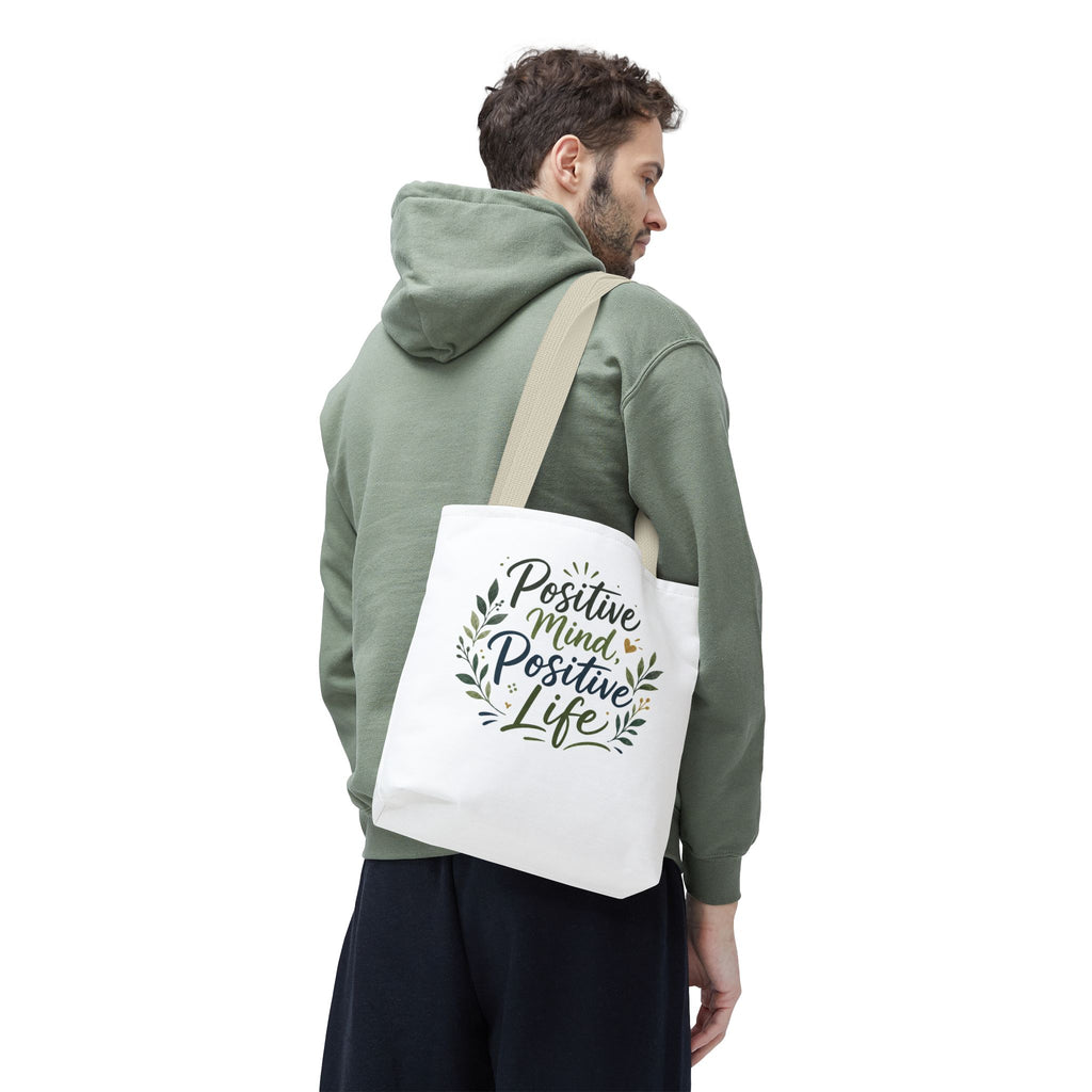 Positive Mind, Positive Life Tote Bag — Inspirational Floral Canvas Shopper