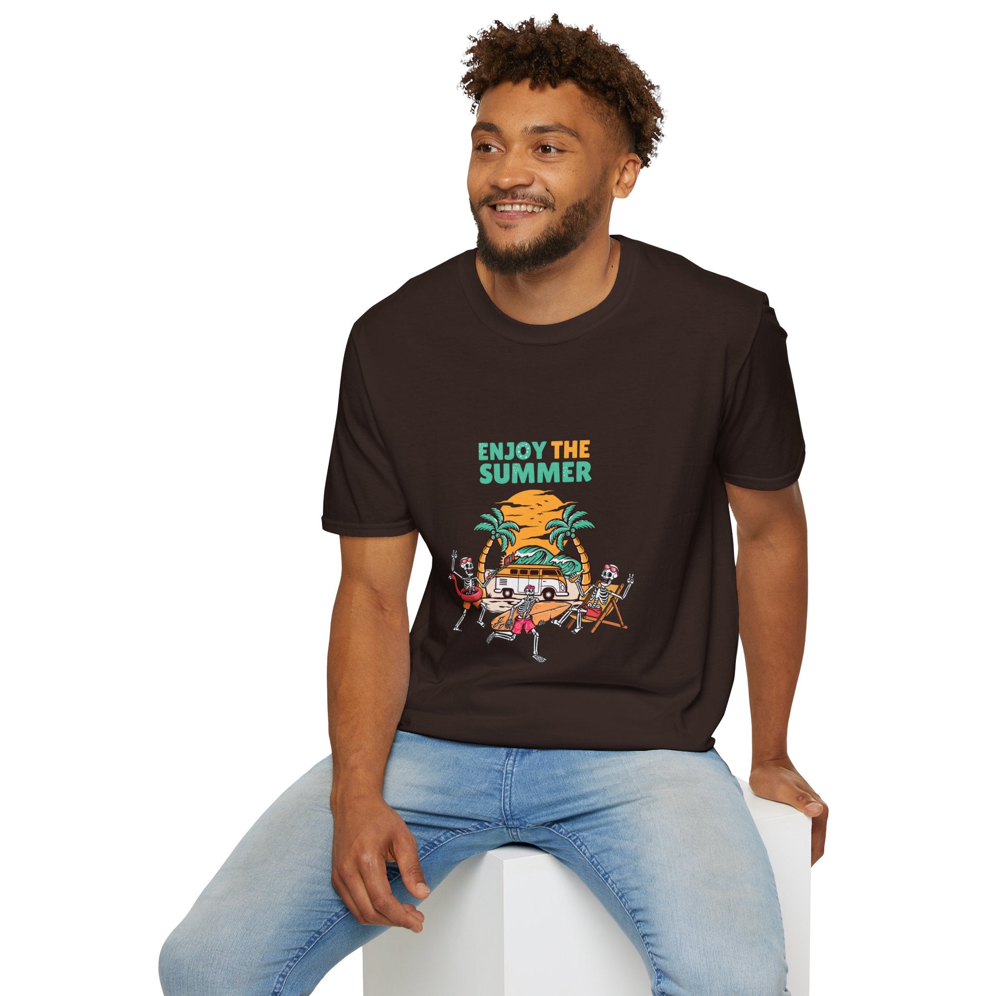 Summer Beach T-Shirt — "Enjoy The Summer" Palm Tree Surf Graphic