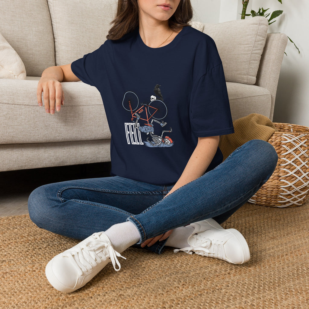 T-Shirt — Vintage Bike Crash Illustration with Crow (whimsical urban cycling tee)