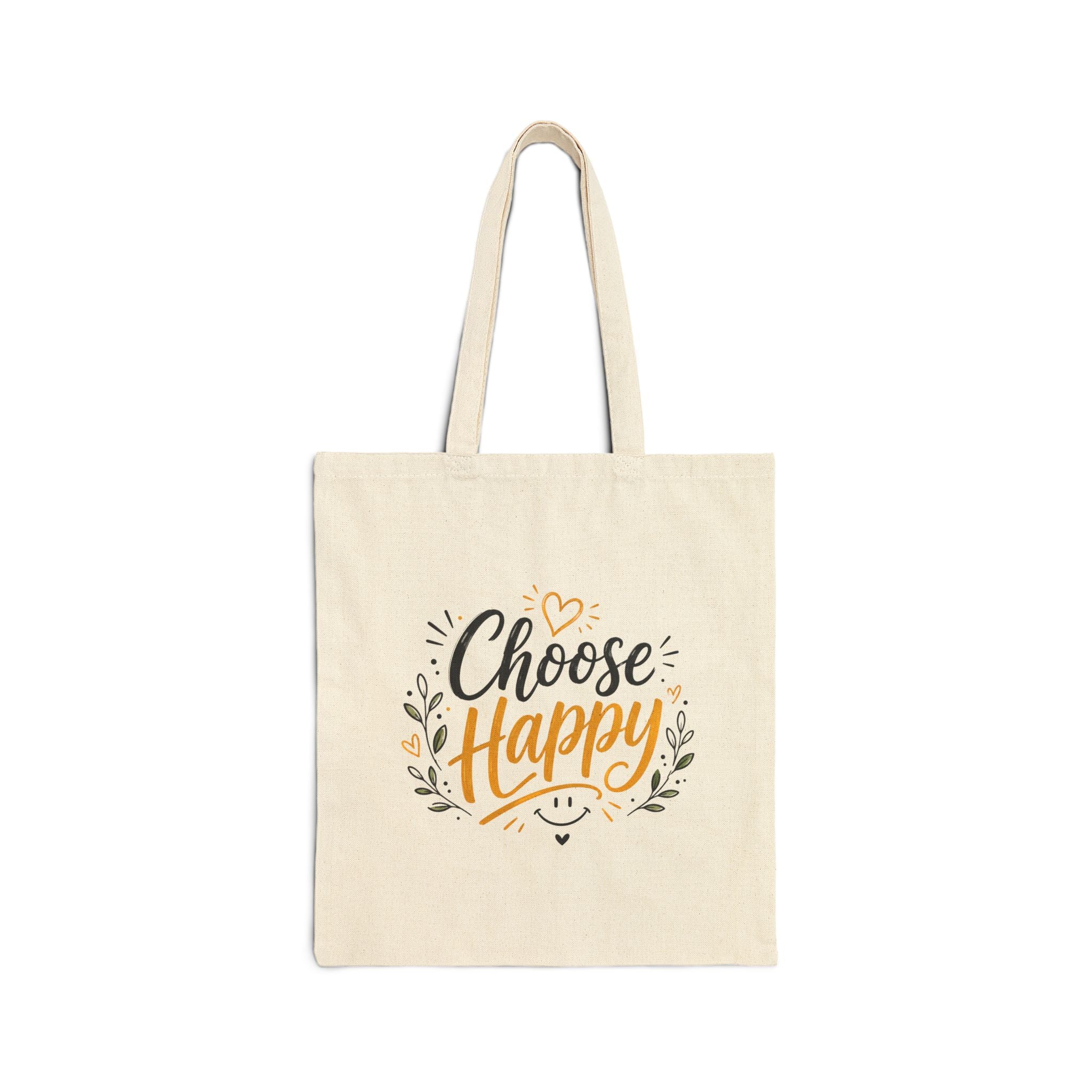 Choose Happy Canvas Tote Bag — Inspirational Eco-Friendly Grocery & Everyday Shopper