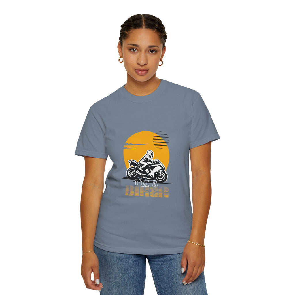 Motorcycle Rider T-Shirt — Retro Sunset Biker Graphic