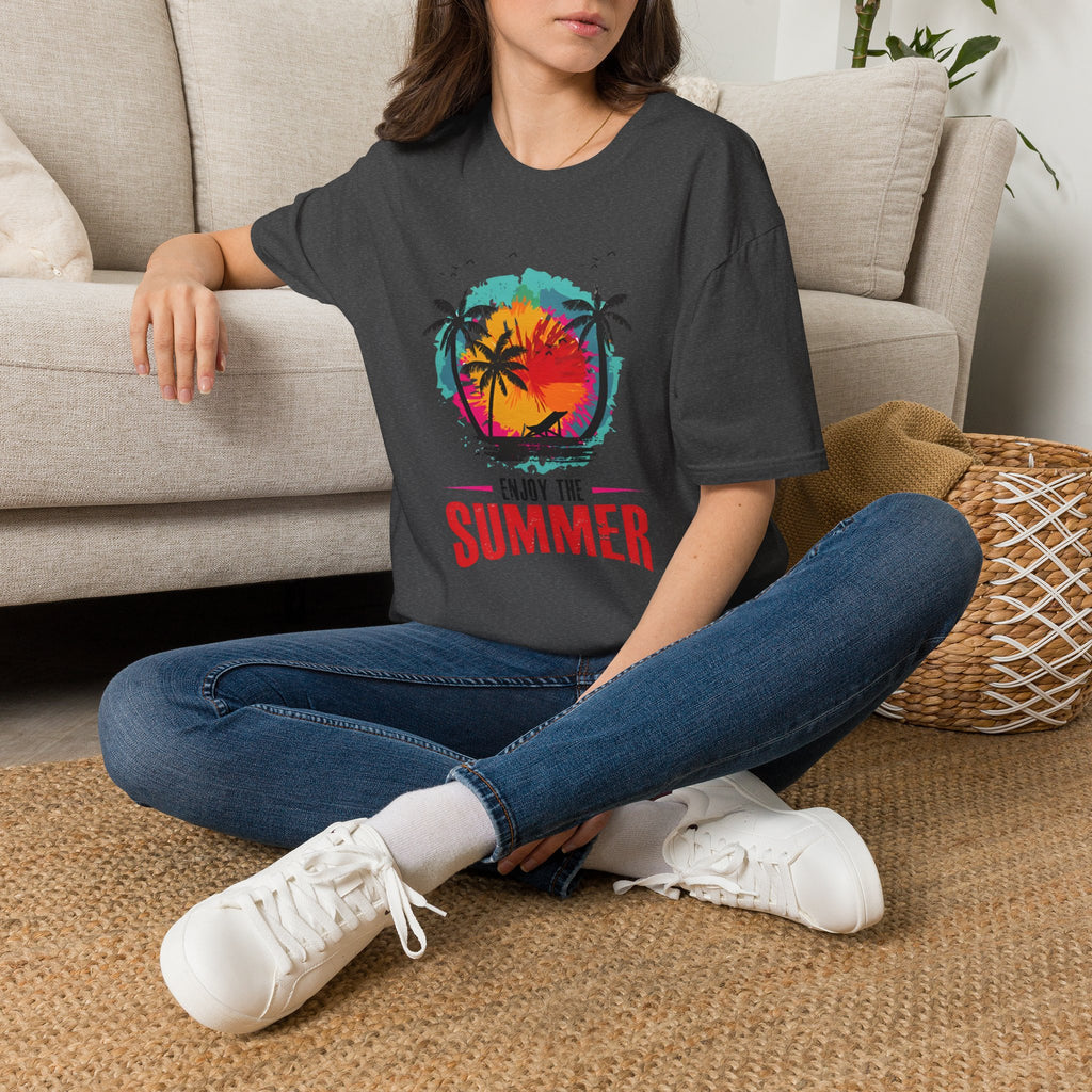 Summer Vibes T-Shirt — "Enjoy the Summer" Tropical Palm Sunset Tee