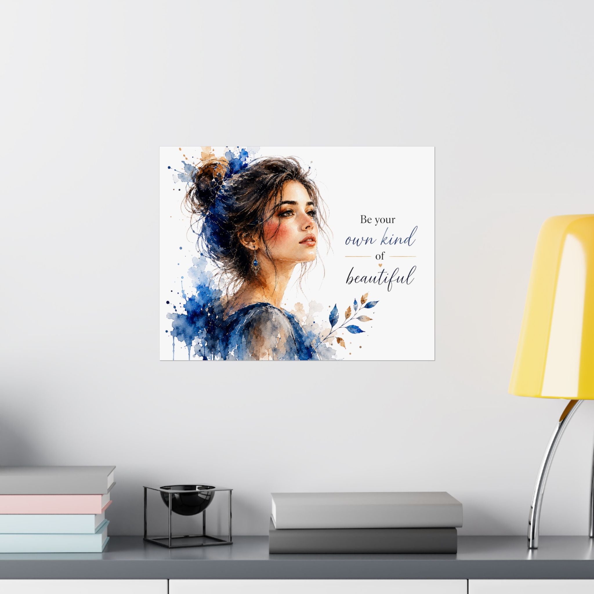 Watercolor Portrait Poster — “Be Your Own Kind of Beautiful” Matte Horizontal Art Print