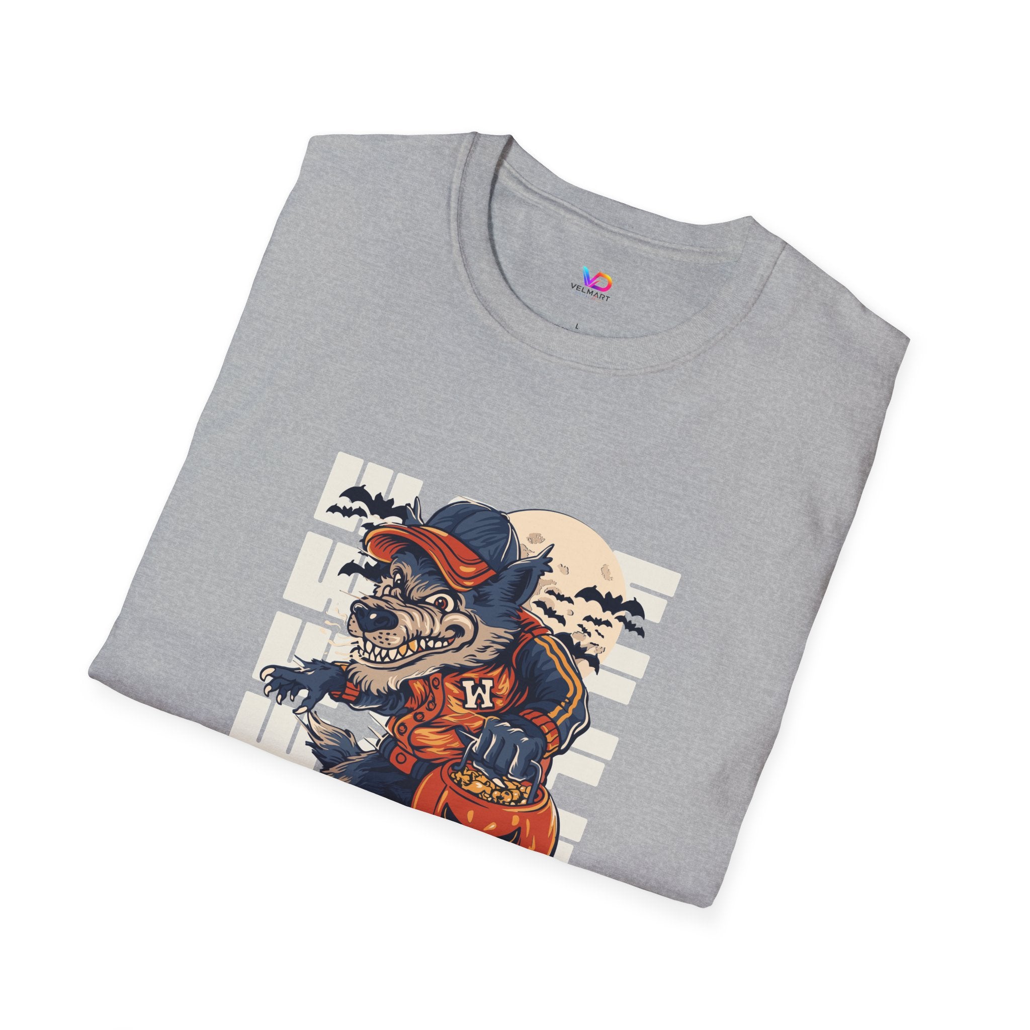 Halloween Skateboarder Skeleton T-Shirt — Spooky Pumpkin & Bats Graphic Tee