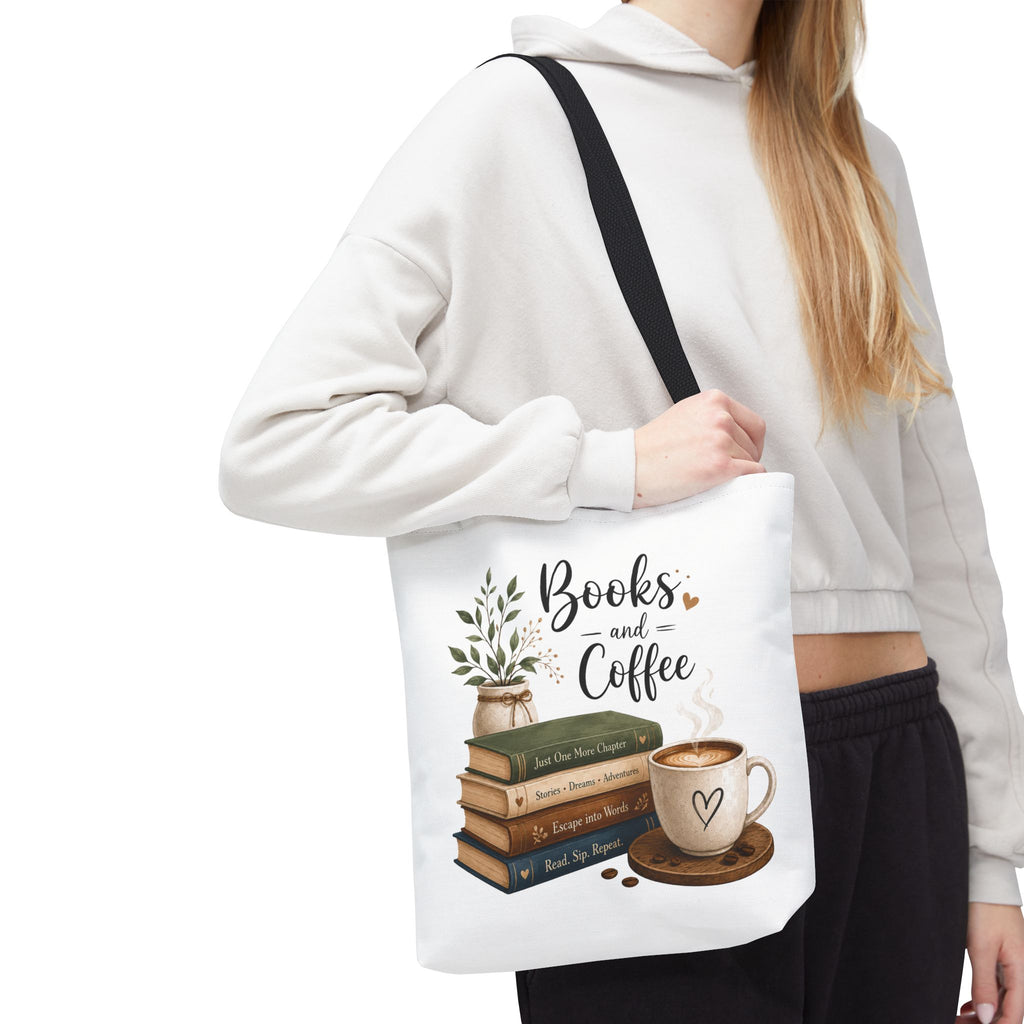 Books and Coffee Tote Bag — Book Lover Canvas Tote