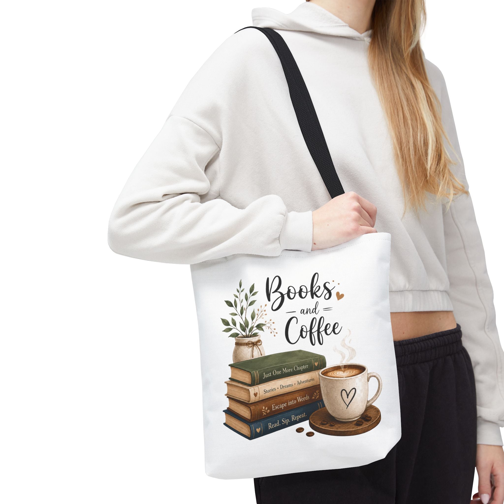 Books and Coffee Tote Bag — Book Lover Canvas Tote