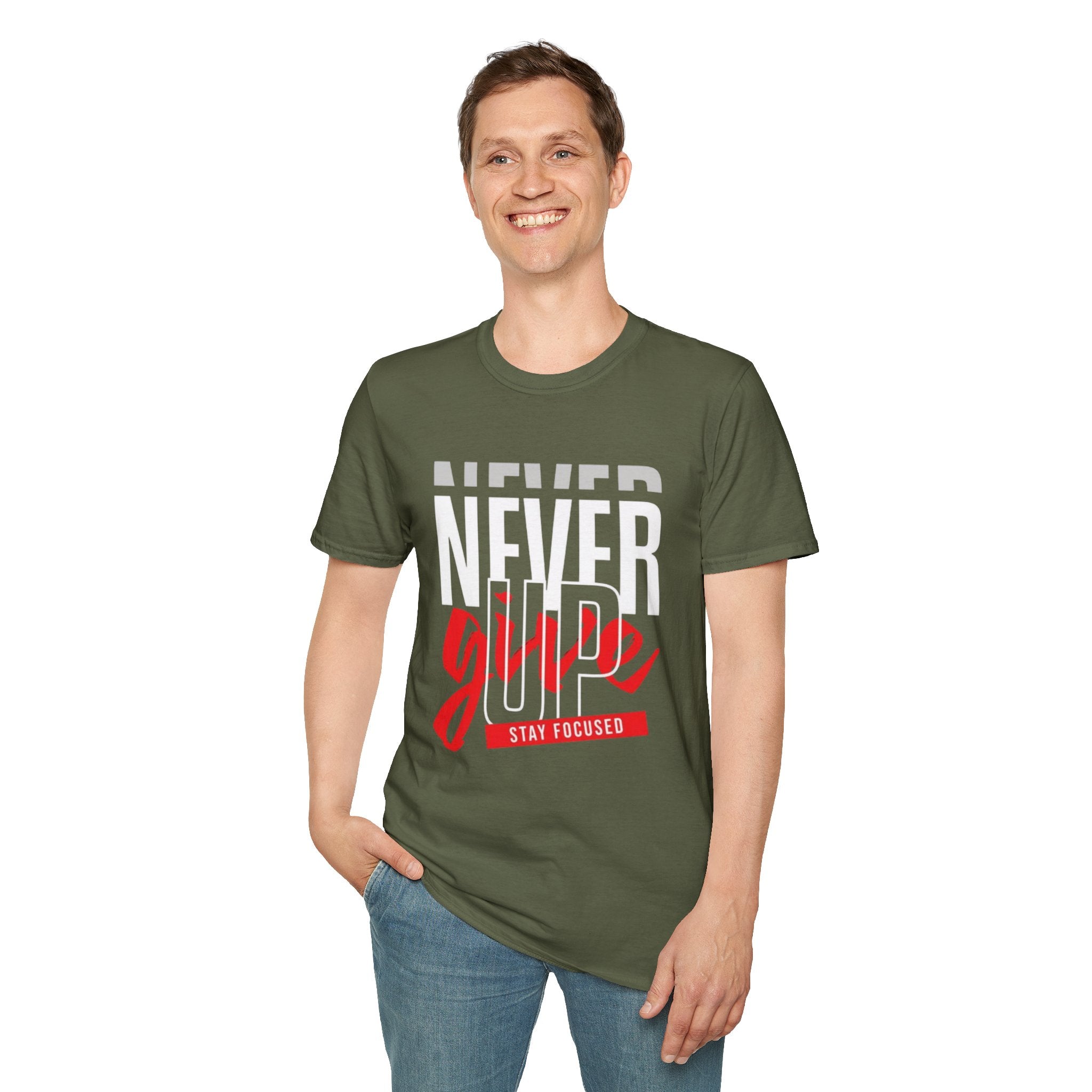 Never Give Up T-Shirt — Motivational Graphic Tee (Stay Focused)