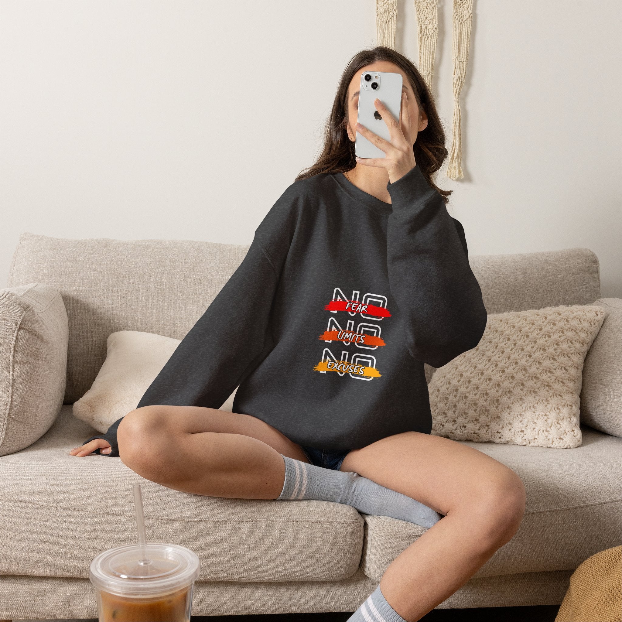 No Fear No Limits No Doubt Crewneck Sweatshirt — Motivational Graphic Pullover
