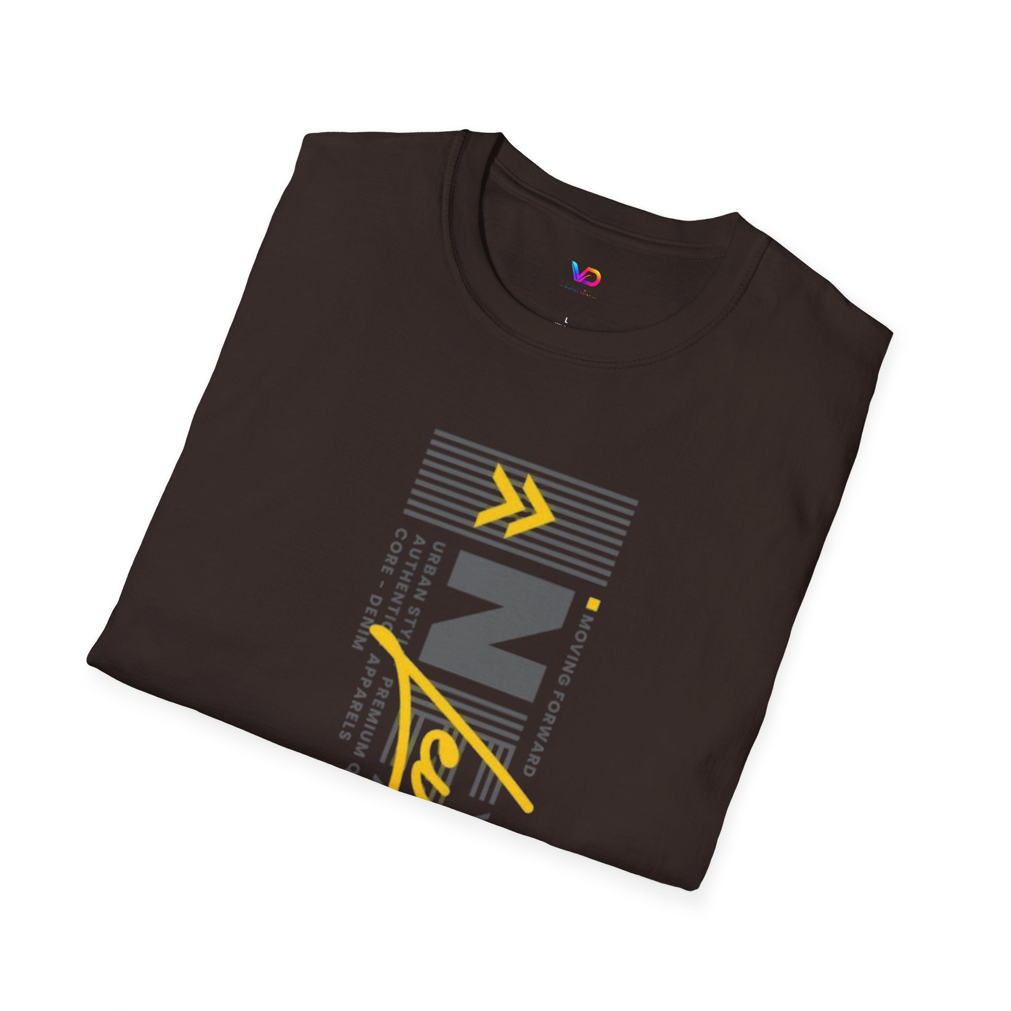 Vertical 'NEXT' Graphic T‑Shirt — Modern Yellow & Gray Streetwear Tee