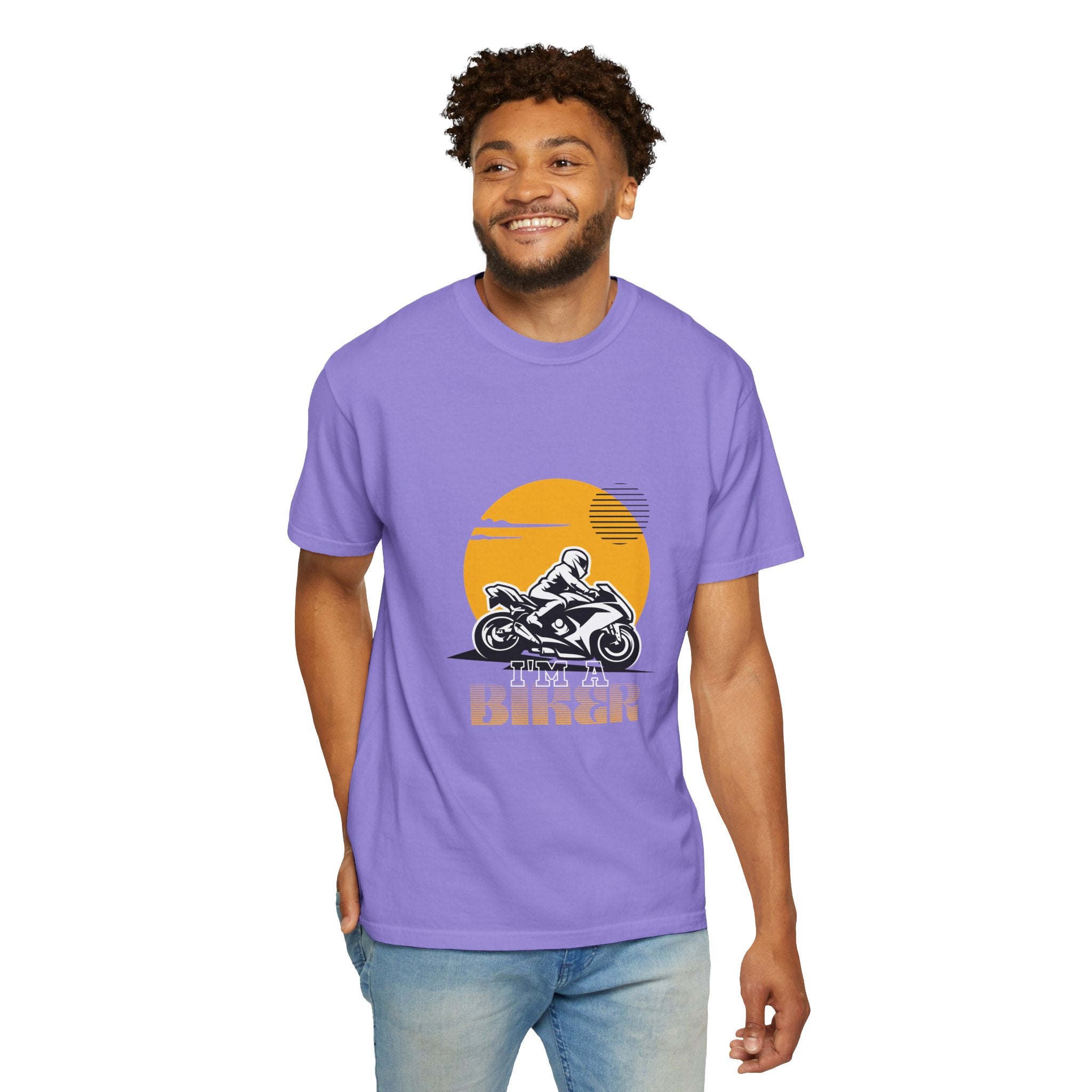 Motorcycle Rider T-Shirt — Retro Sunset Biker Graphic