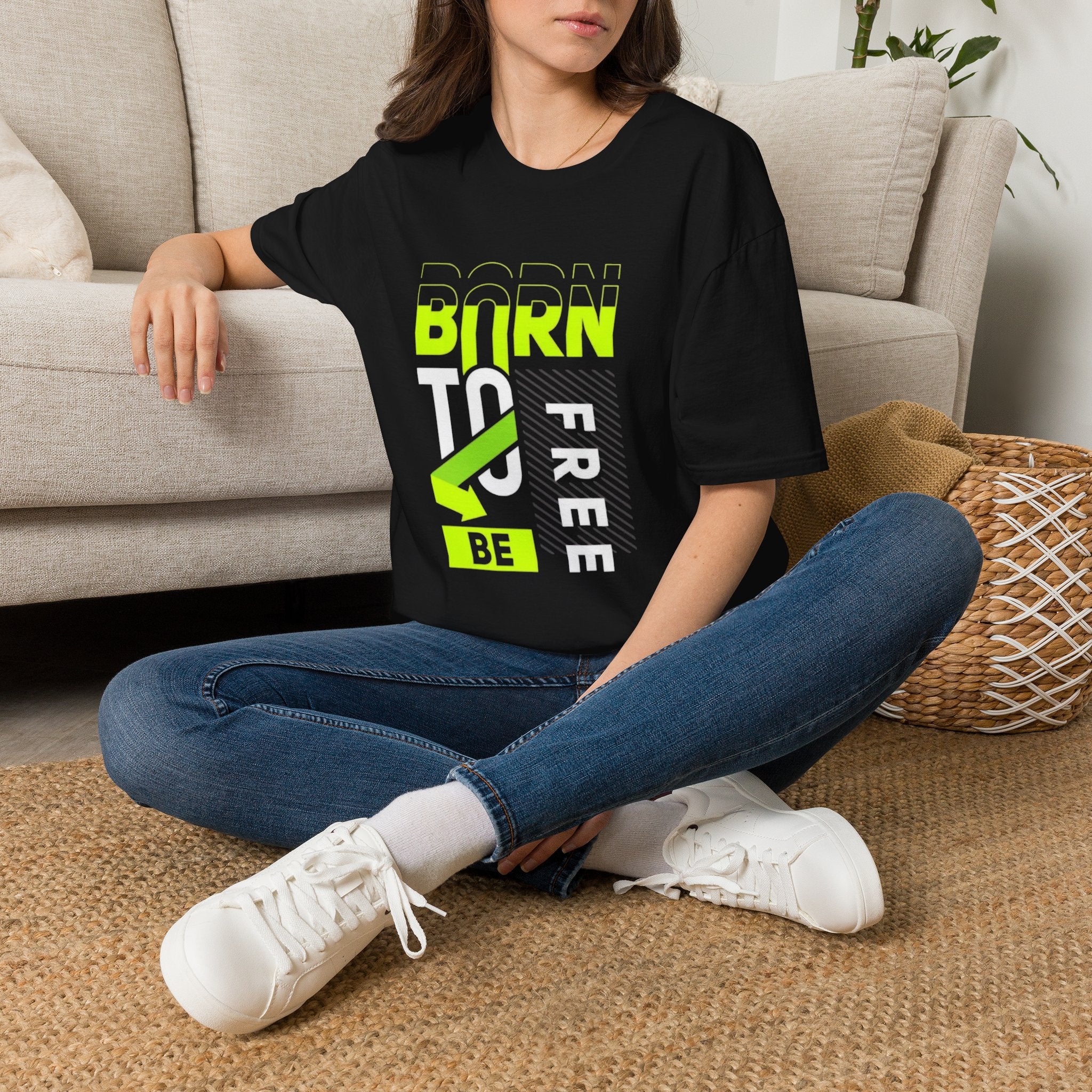 T-Shirt — Born To Be Free Neon Graphic Tee