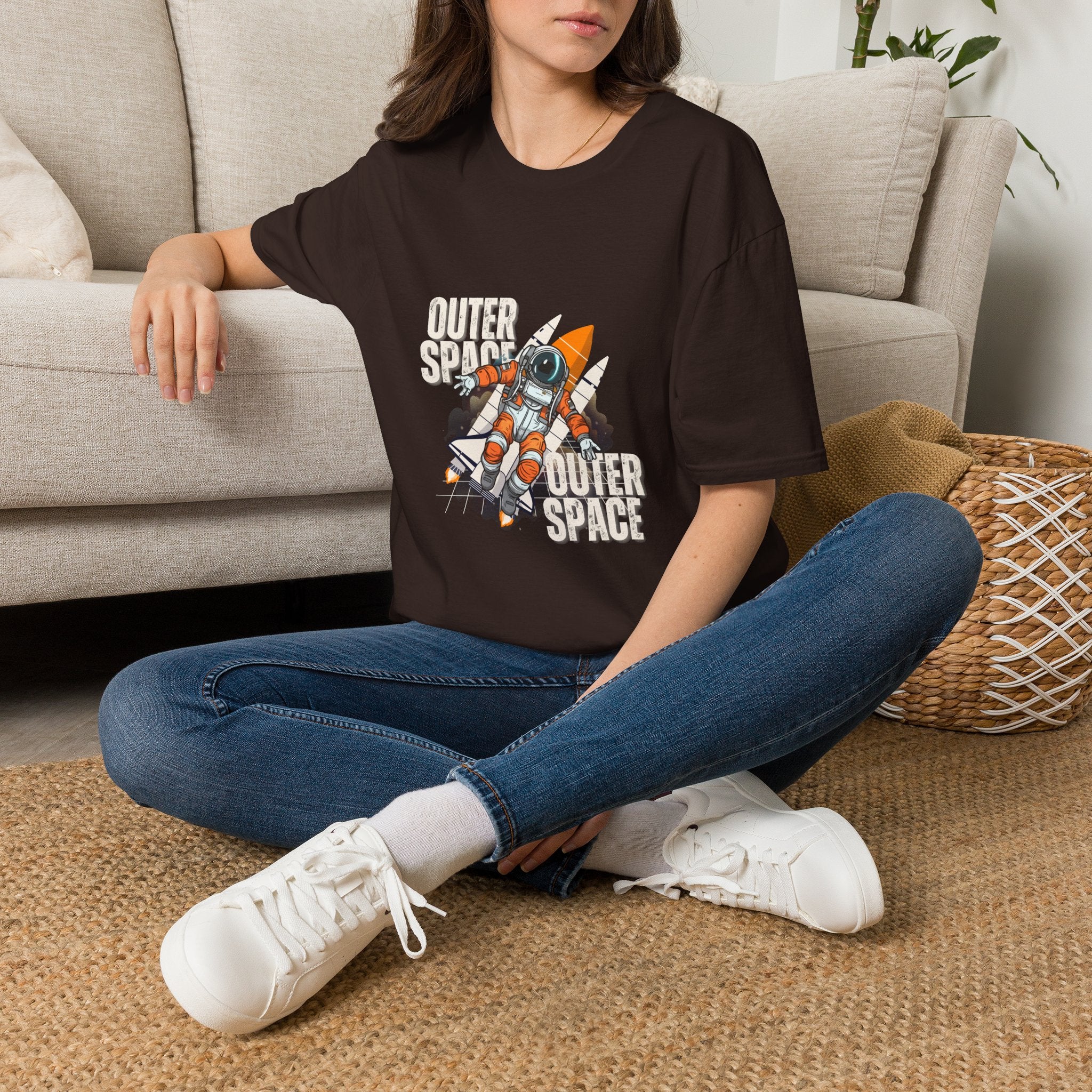 Outer Space Rocket Astronaut Tee — Retro Orange Space Shuttle T-Shirt