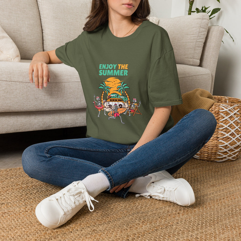 Summer Beach T-Shirt — "Enjoy The Summer" Palm Tree Surf Graphic