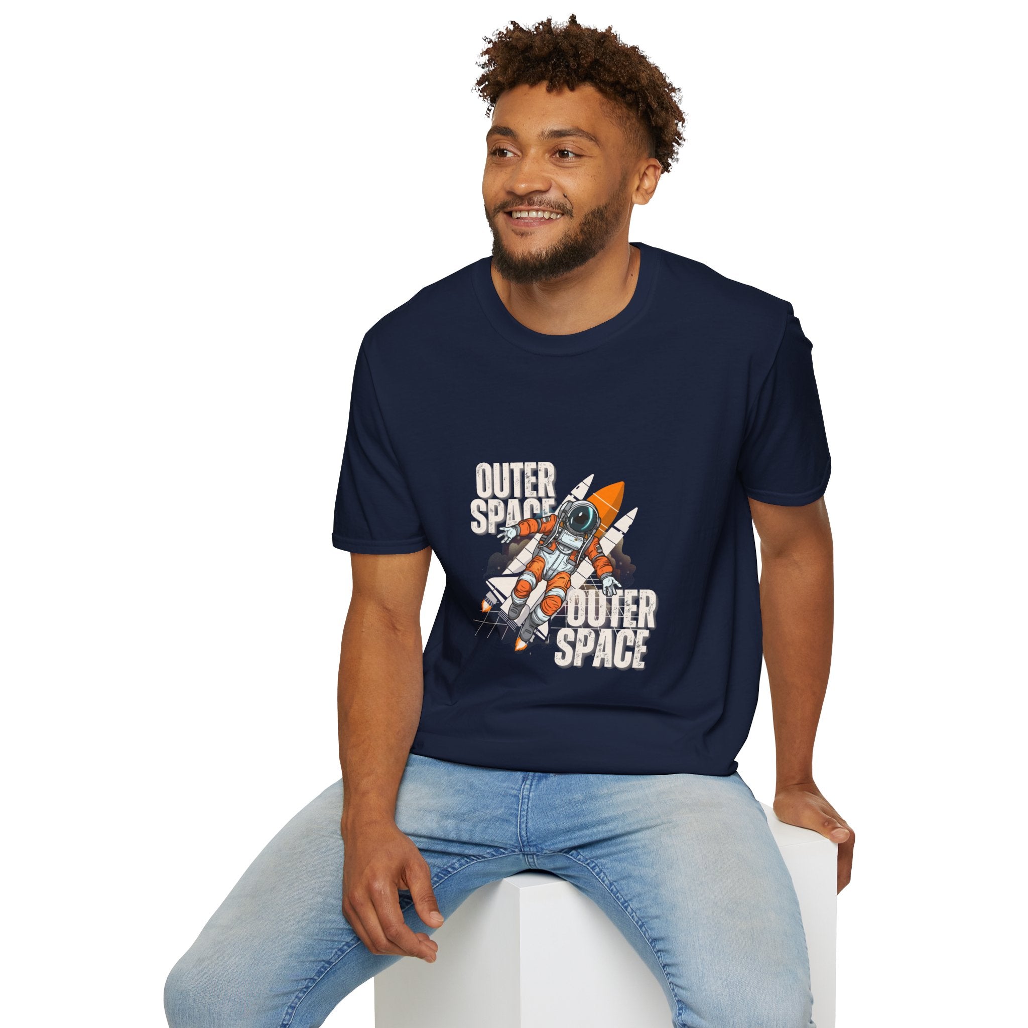 Outer Space Rocket Astronaut Tee — Retro Orange Space Shuttle T-Shirt