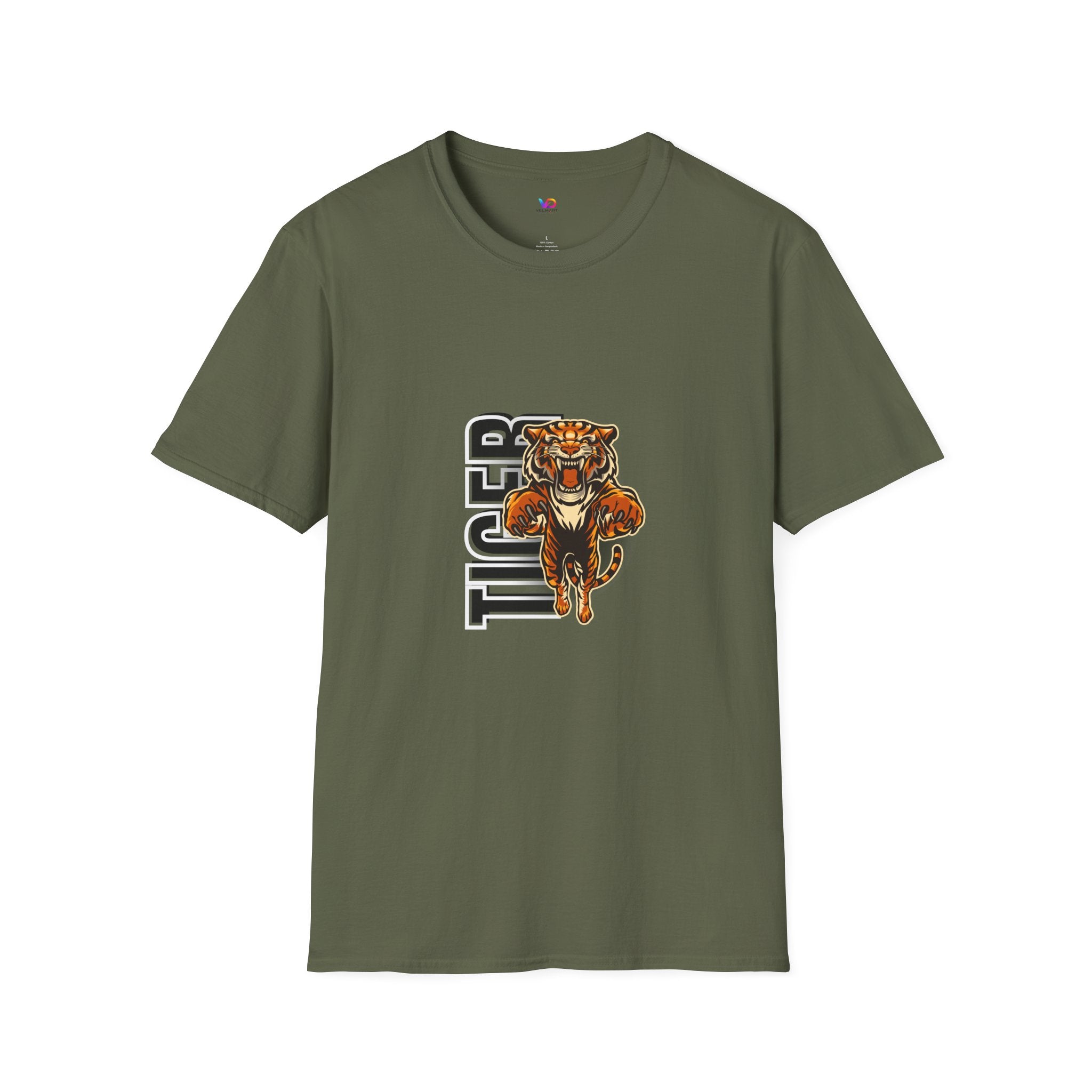 Tiger Graphic T-Shirt – Fierce Roaring Tiger Vertical Text Design