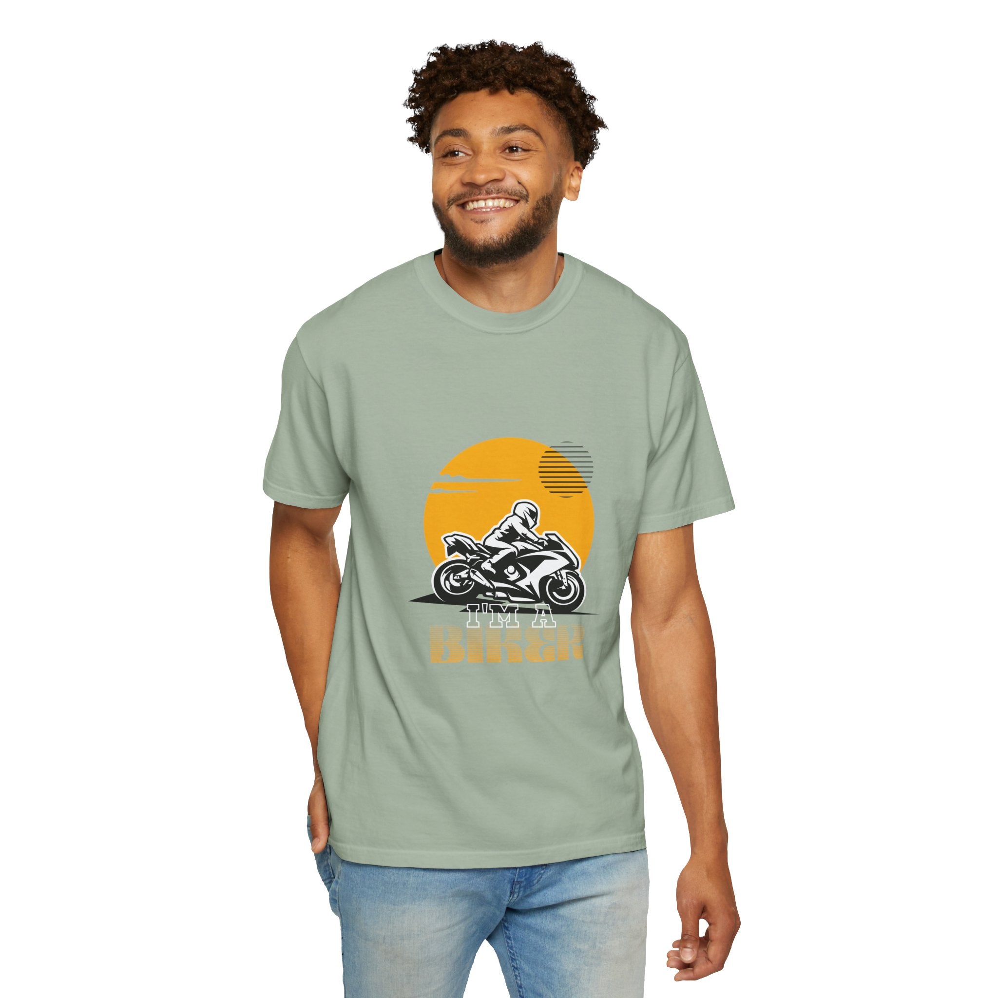 Motorcycle Rider T-Shirt — Retro Sunset Biker Graphic
