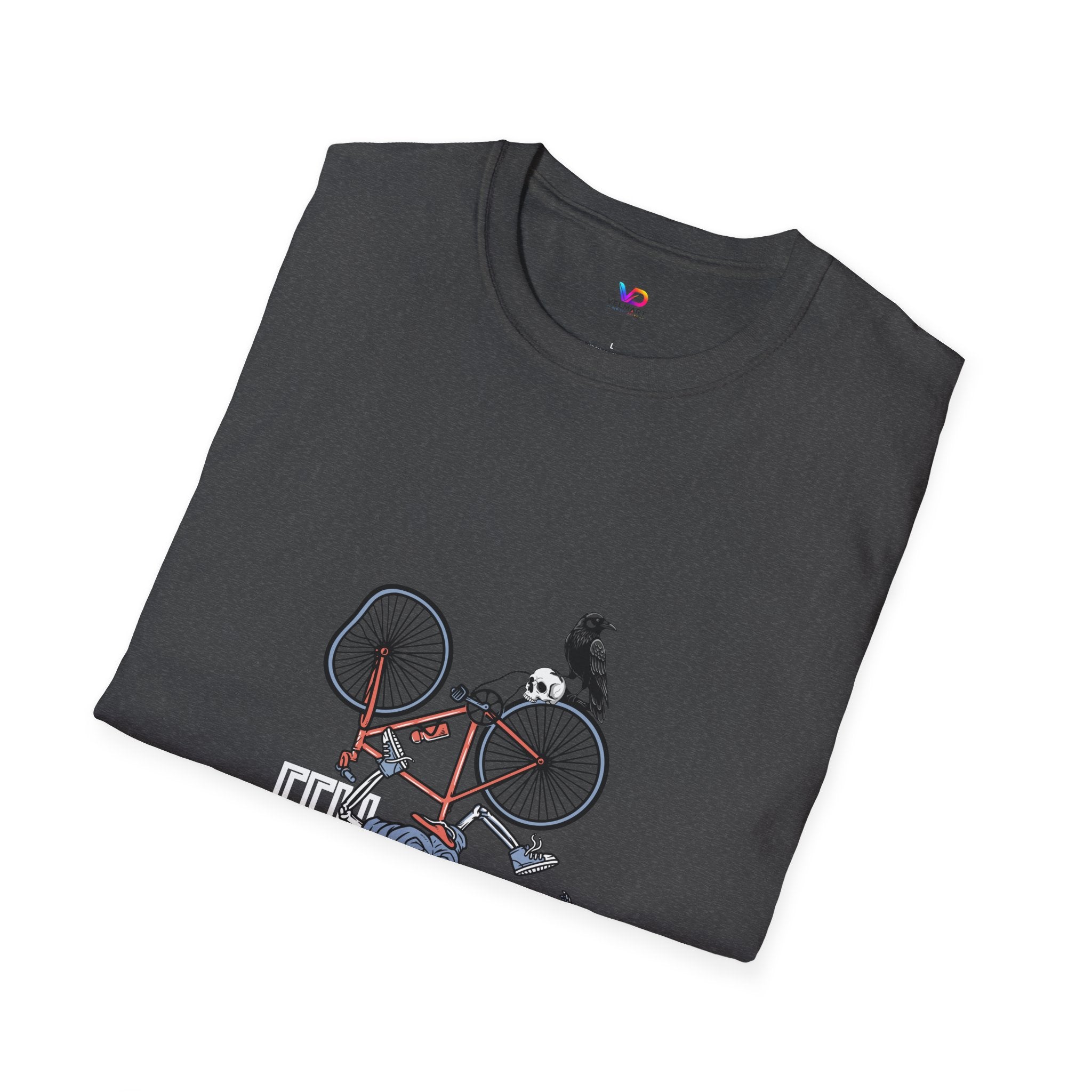 T-Shirt — Vintage Bike Crash Illustration with Crow (whimsical urban cycling tee)