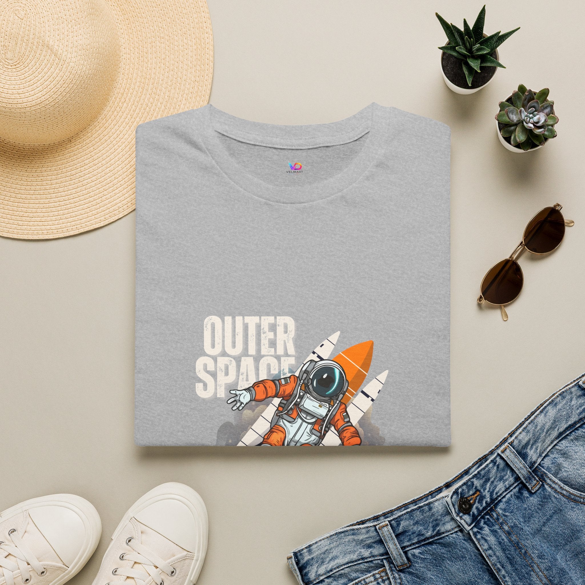 Outer Space Rocket Astronaut Tee — Retro Orange Space Shuttle T-Shirt