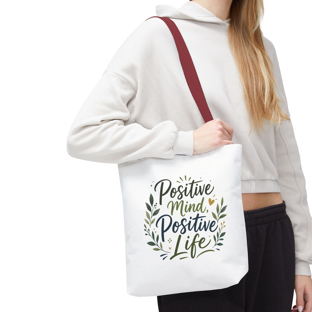 Positive Mind, Positive Life Tote Bag — Inspirational Floral Canvas Shopper