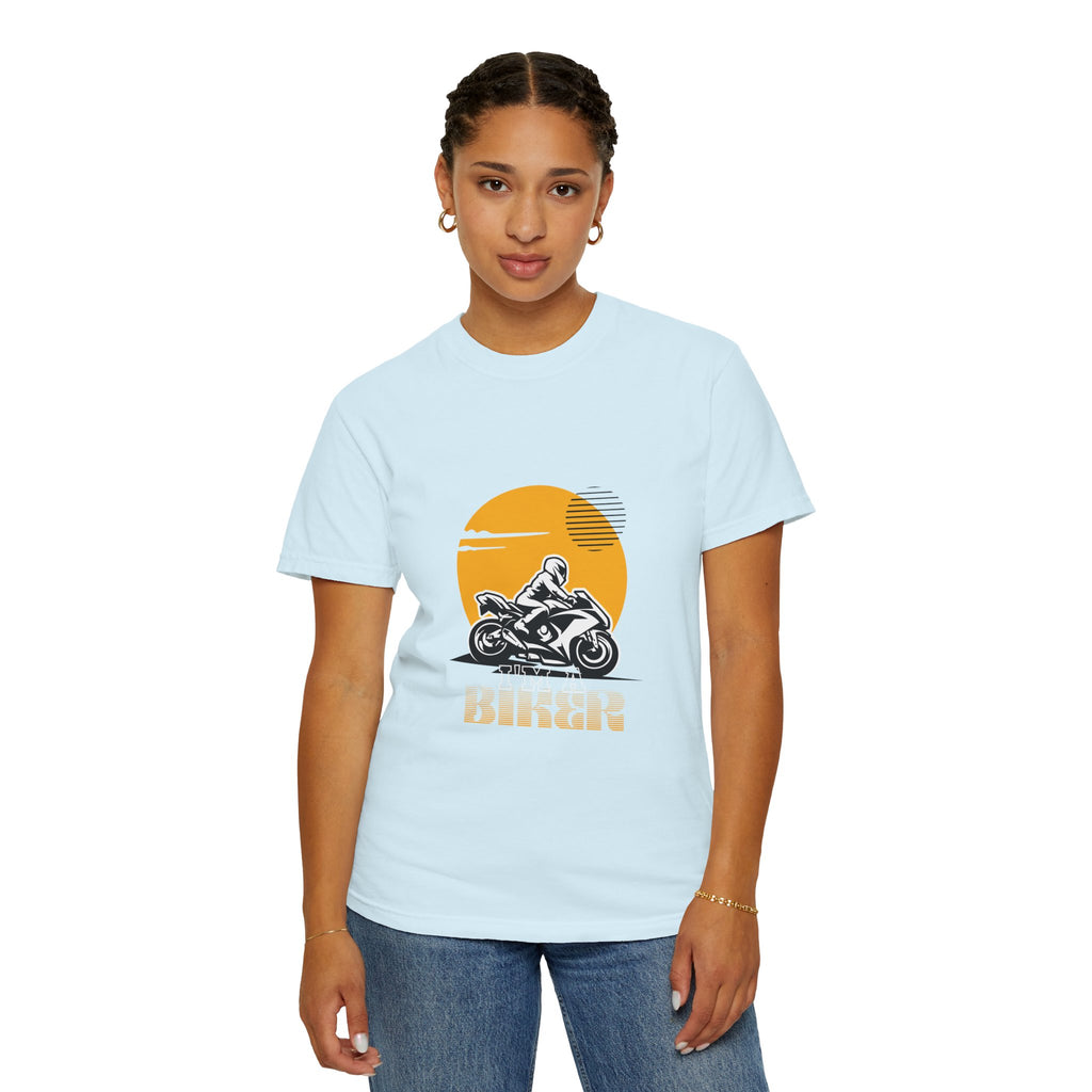 Motorcycle Rider T-Shirt — Retro Sunset Biker Graphic