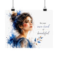 Watercolor Portrait Poster — “Be Your Own Kind of Beautiful” Matte Horizontal Art Print