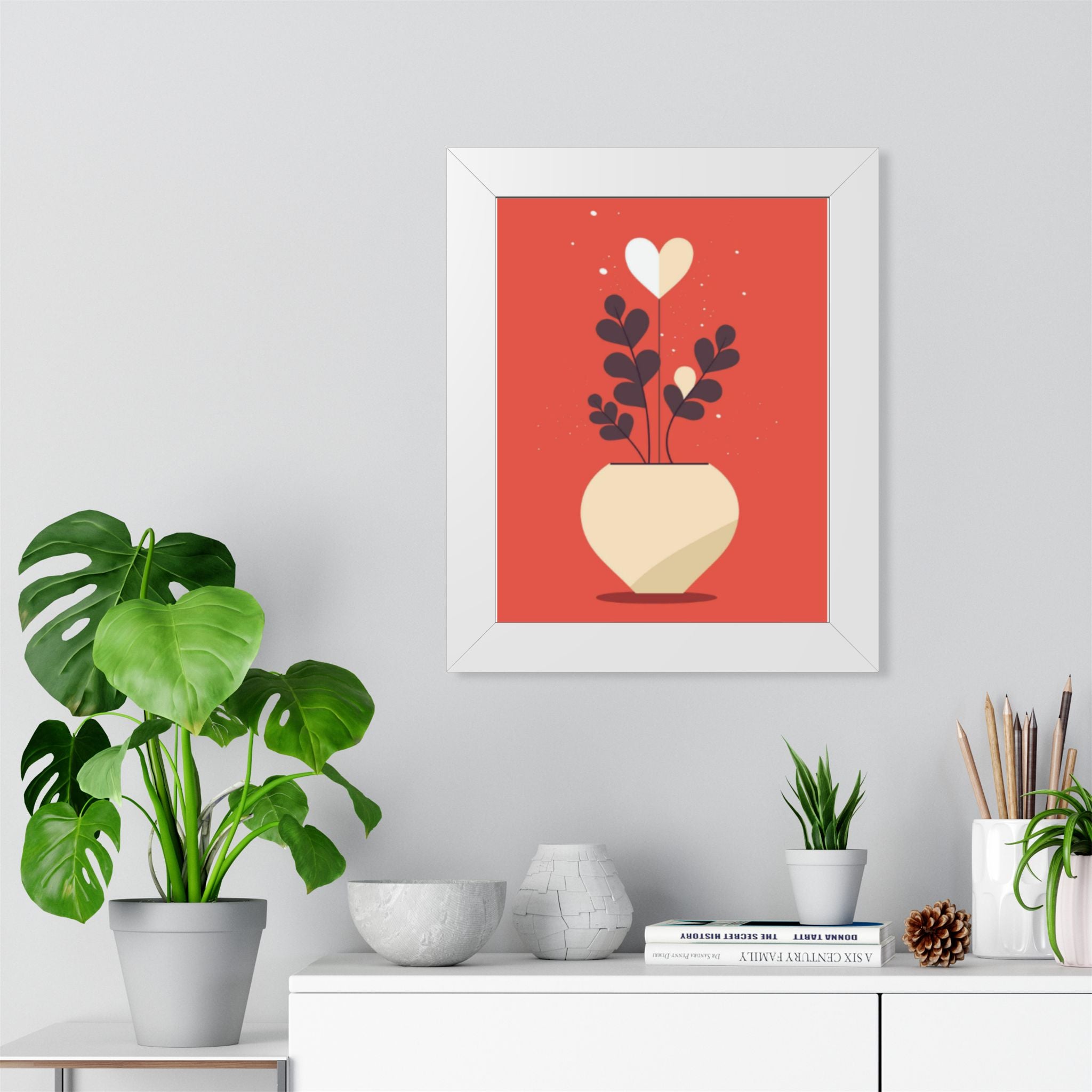 Framed Vertical Poster — Heart Bloom Potted Plant Art Print