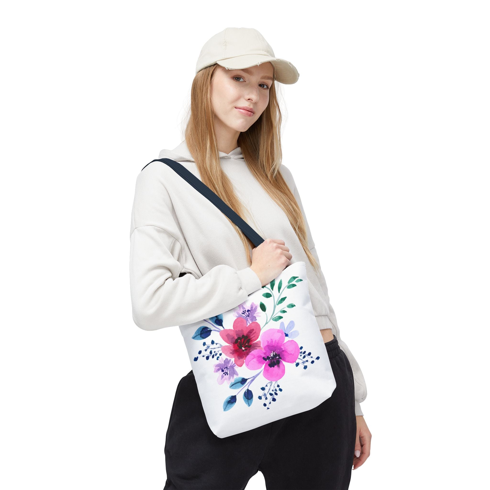 Floral Watercolor Tote Bag — Pink Blossoms All-Over Print