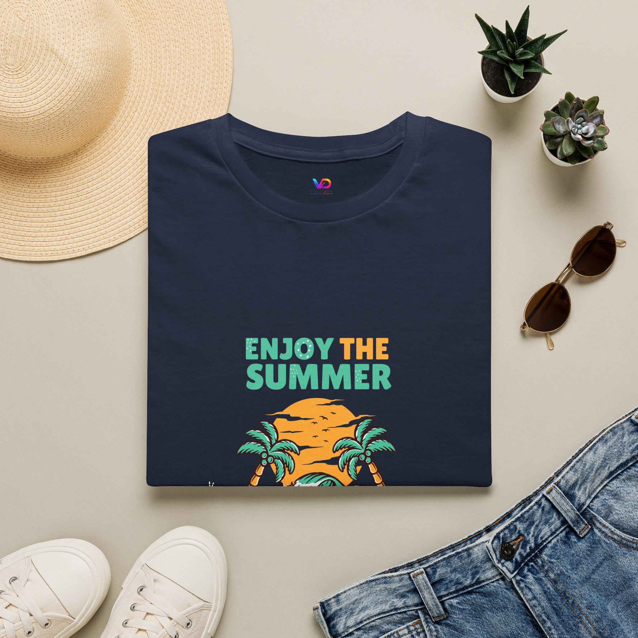 Summer Beach T-Shirt — "Enjoy The Summer" Palm Tree Surf Graphic